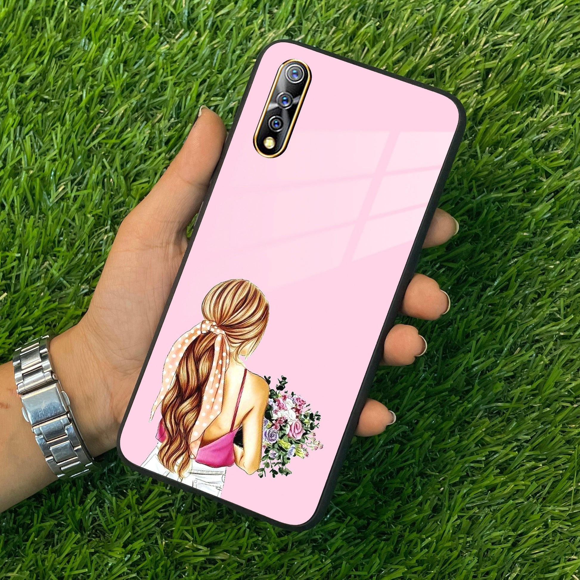 Styles Girl With Flower Glass Case For Vivo - ShopOnCliQ