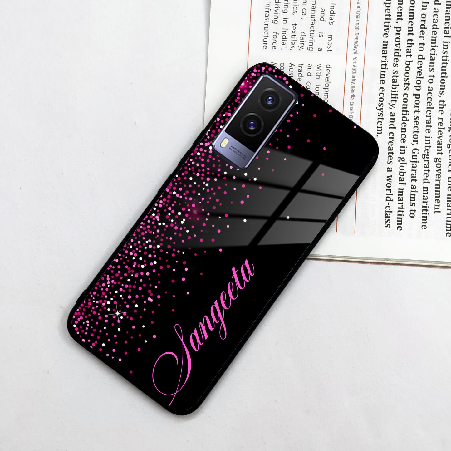 Pink Glitter Customize Glass Case Cover For Vivo