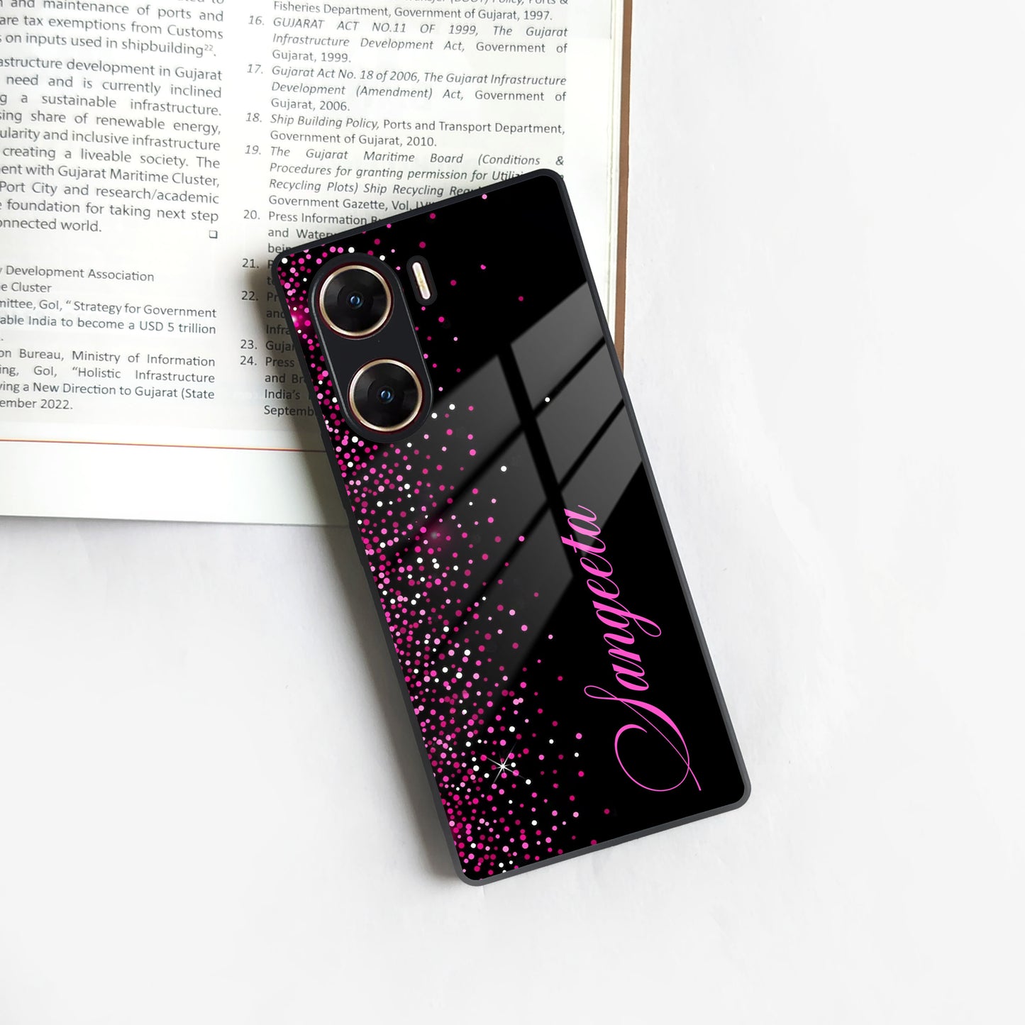 Pink Glitter Customize Glass Case Cover For Vivo