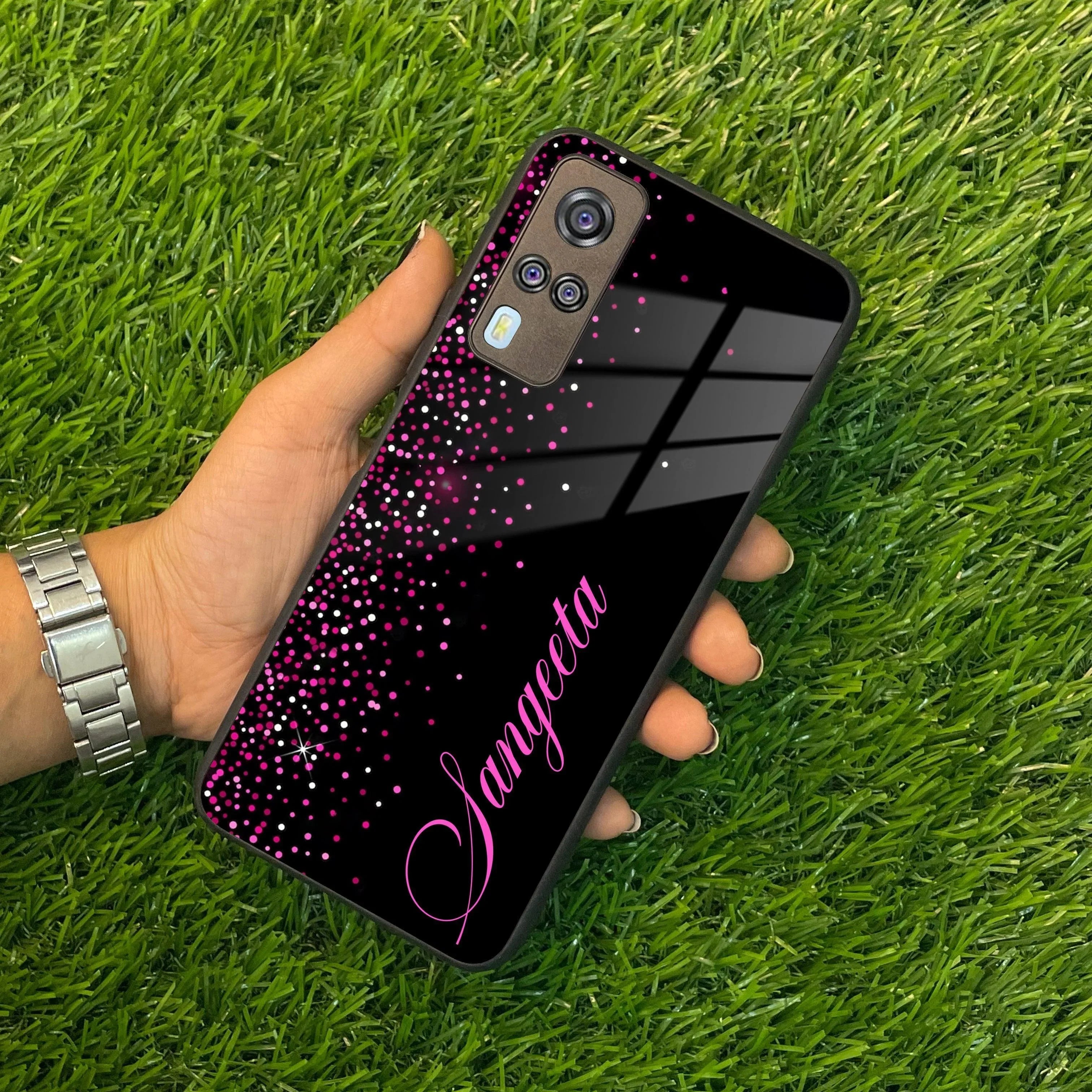 Pink Glitter Customize Glass Case Cover For Vivo - ShopOnCliQ