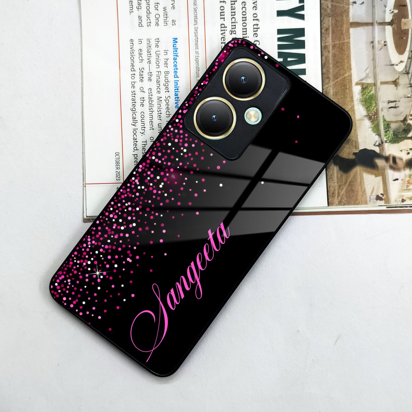 Pink Glitter Customize Glass Case Cover For Vivo