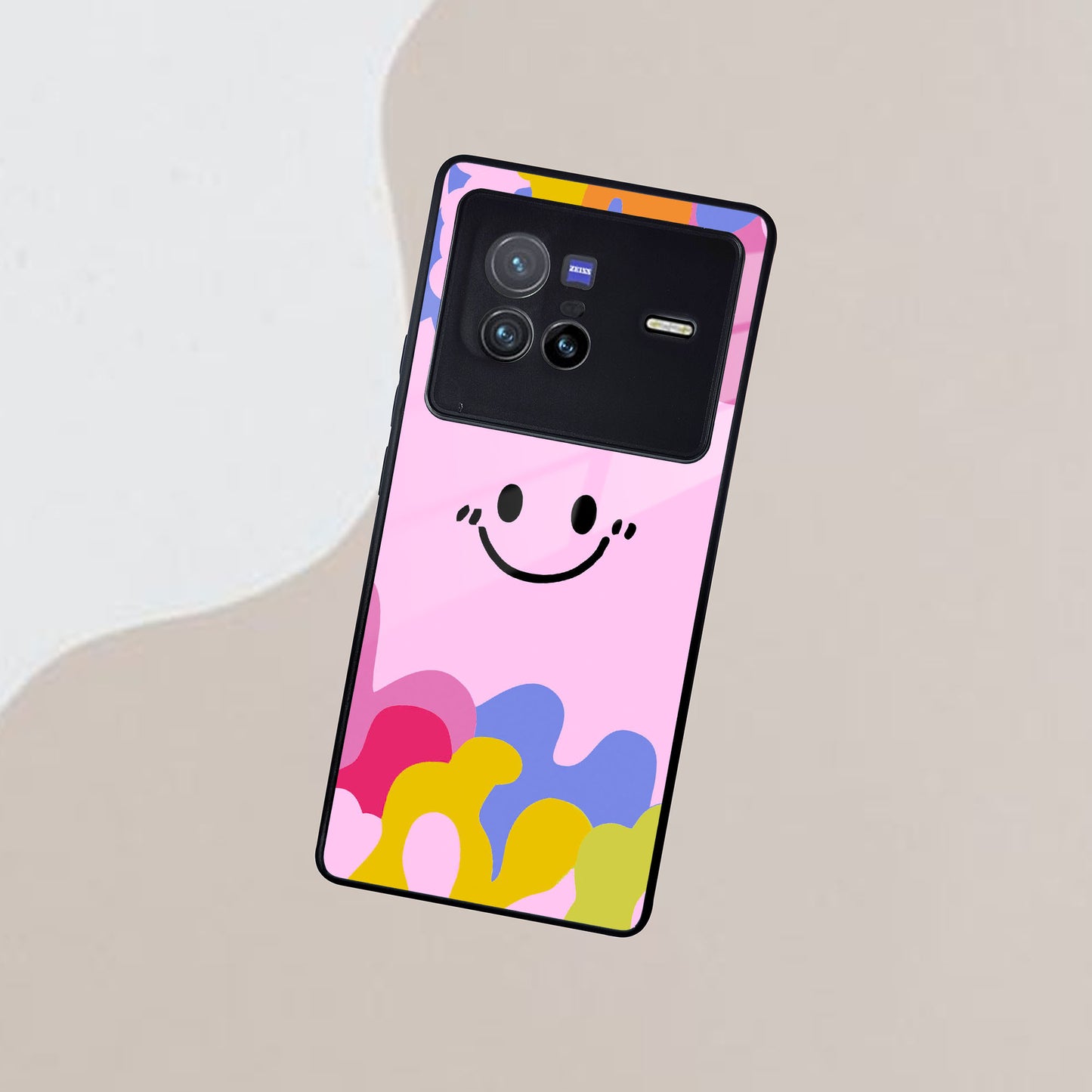 Cute Pink Smiley Multicolor Glass Case For Vivo