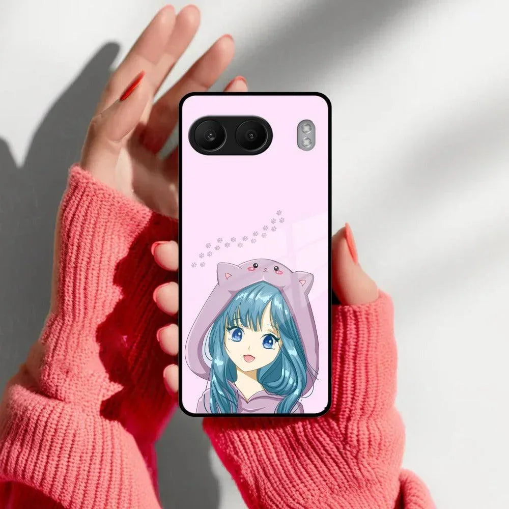 Purple Aesthetic Girl With Cat Phone Glass Case Cover For OnePlus - ShopOnCliQ
