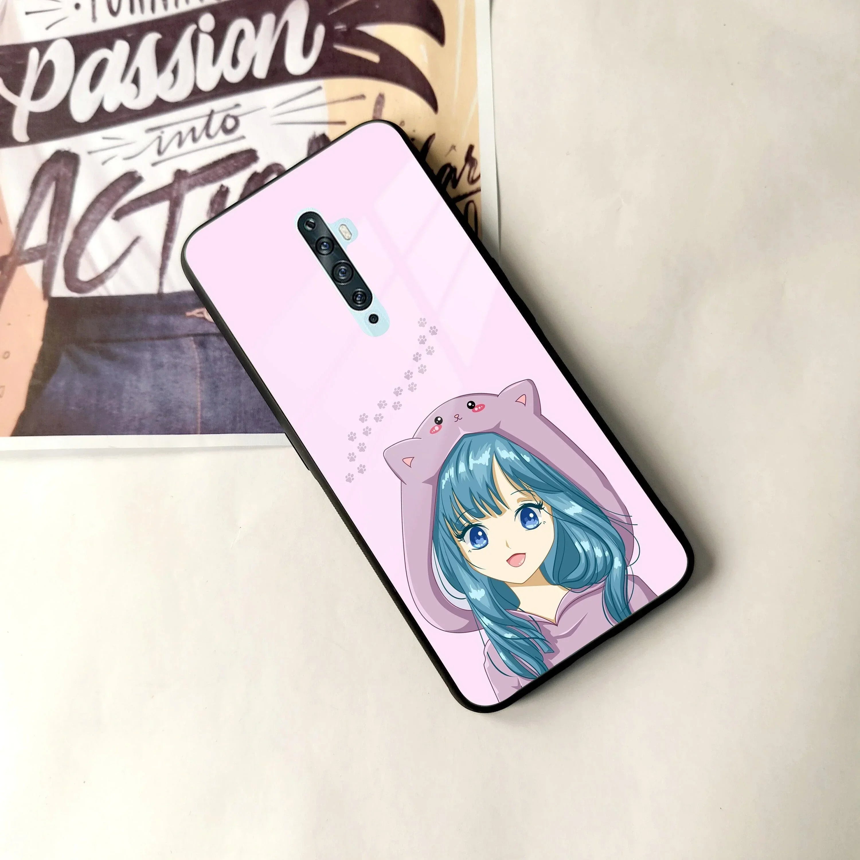 Purple Aesthetic Girl With Cat Phone Glass Case Cover For Oppo - ShopOnCliQ