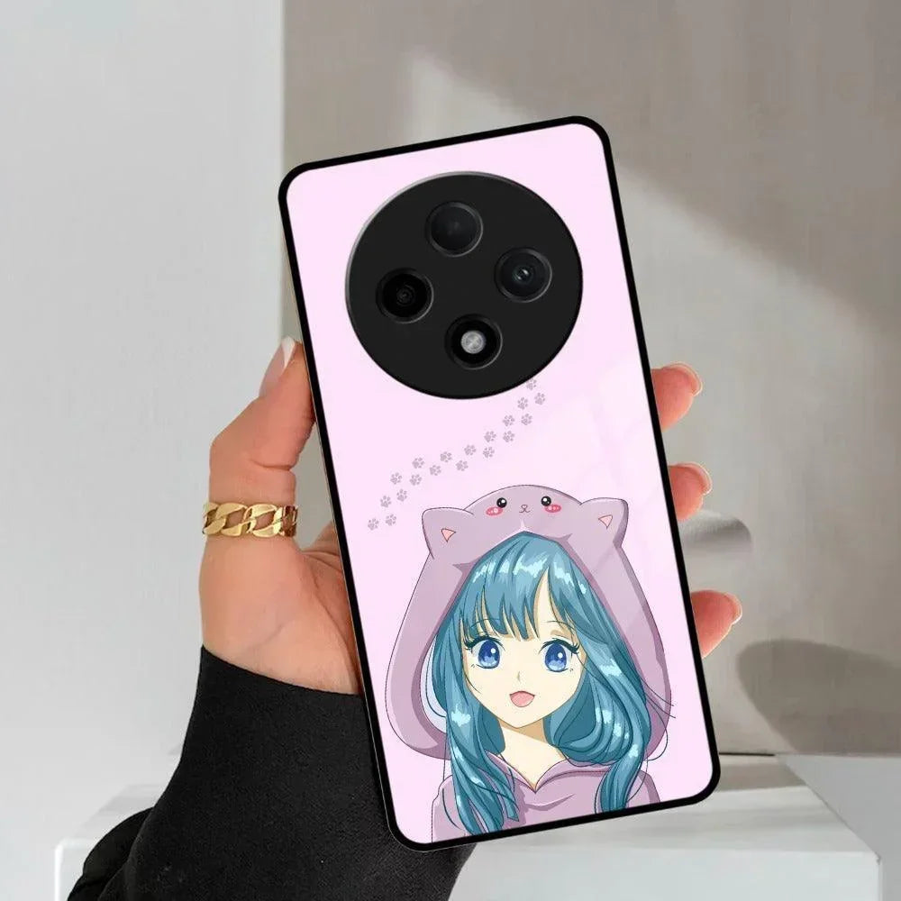 Purple Aesthetic Girl With Cat Phone Glass Case Cover For Oppo - ShopOnCliQ