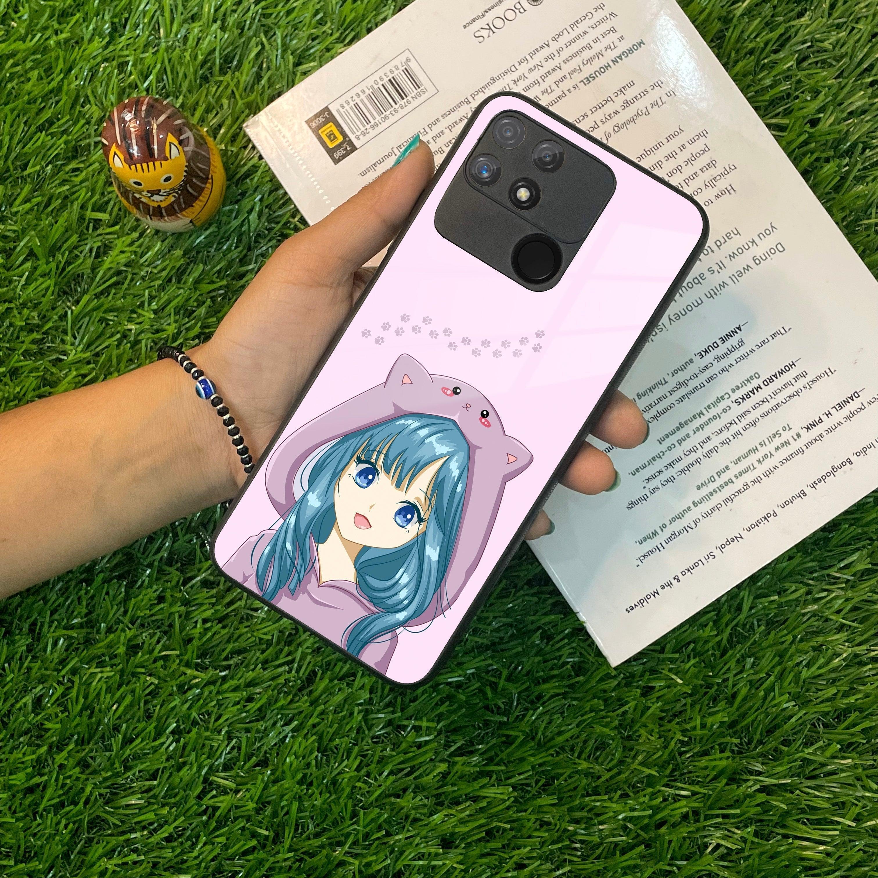 Purple Aesthetic Girl With Cat Phone Glass Case Cover For Realme/Narzo - ShopOnCliQ