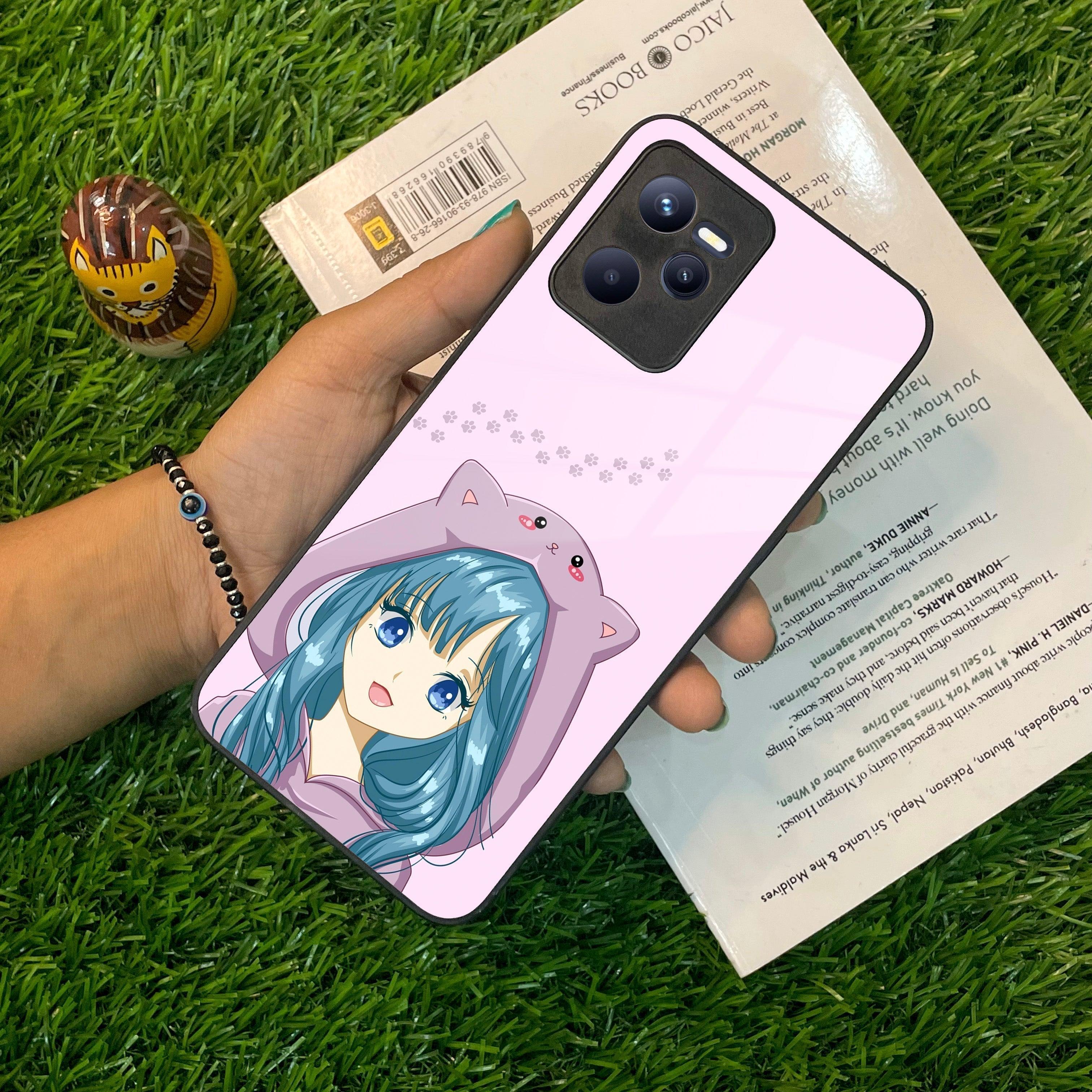 Purple Aesthetic Girl With Cat Phone Glass Case Cover For Realme/Narzo - ShopOnCliQ