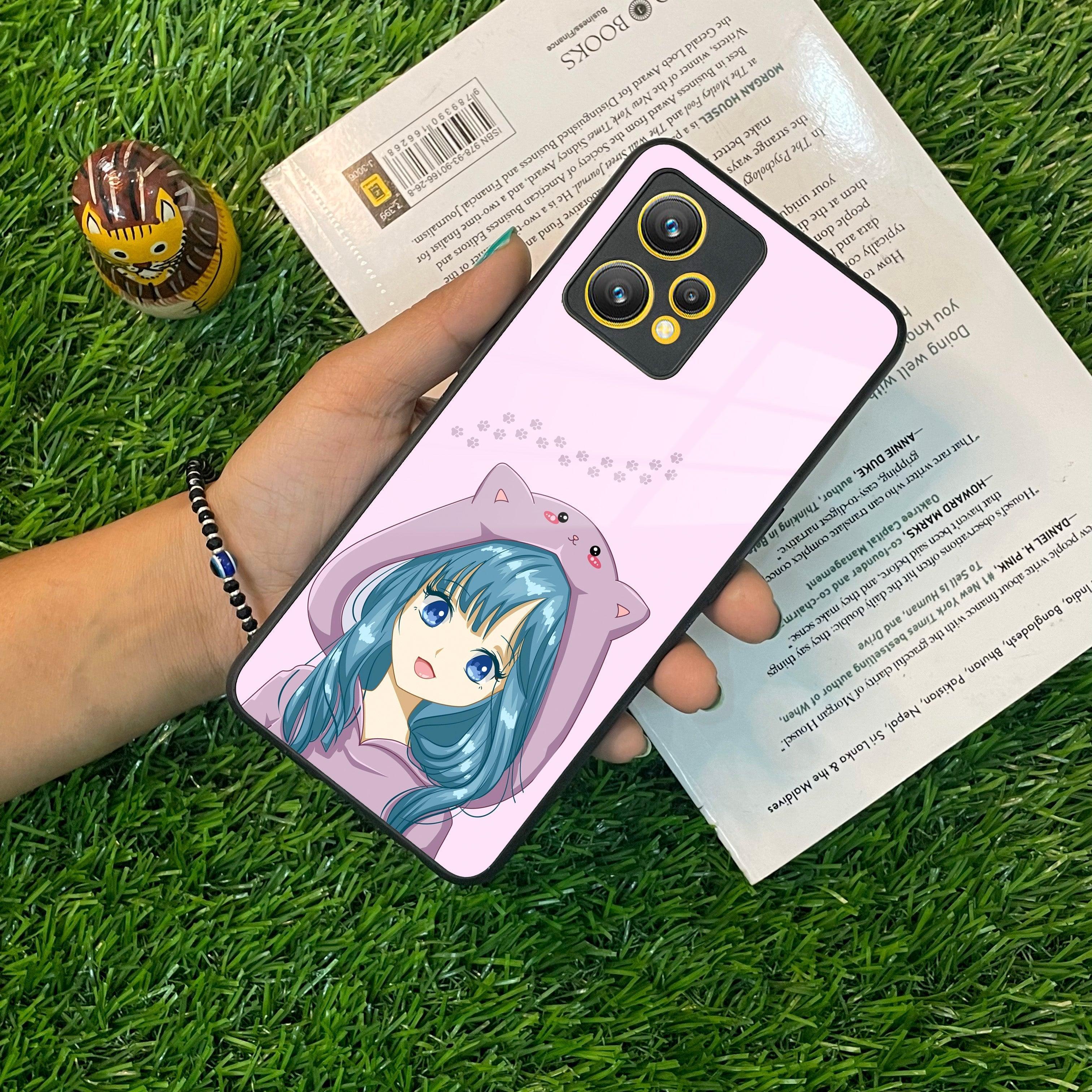Purple Aesthetic Girl With Cat Phone Glass Case Cover For Realme/Narzo - ShopOnCliQ
