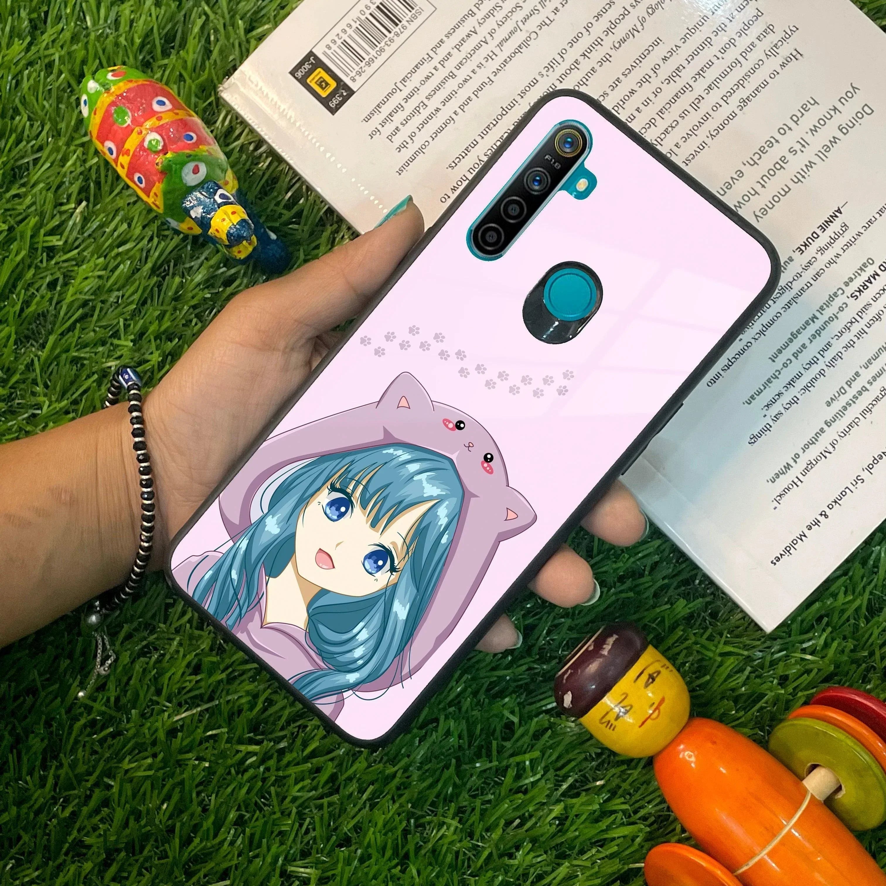 Purple Aesthetic Girl With Cat Phone Glass Case Cover For Realme/Narzo - ShopOnCliQ