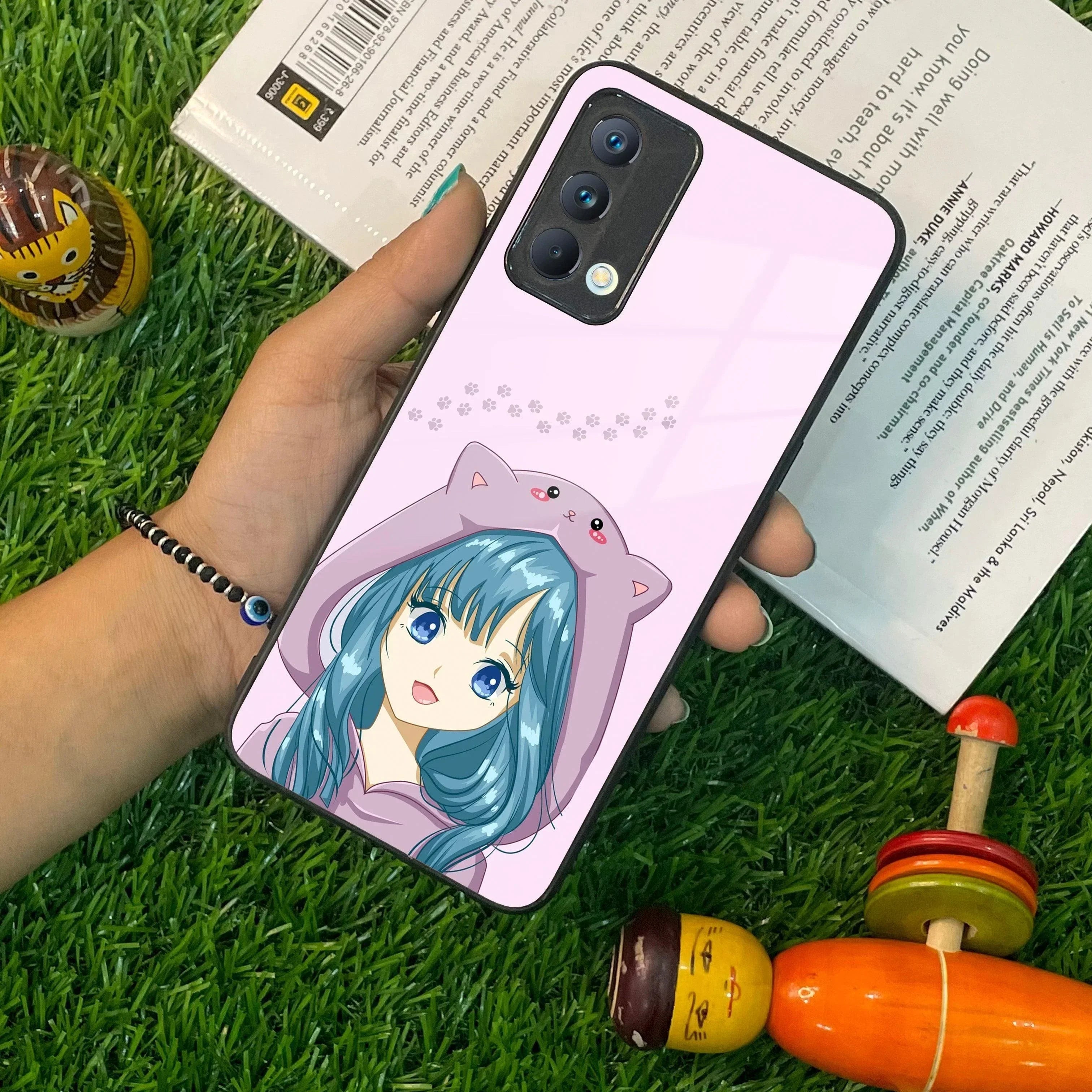 Purple Aesthetic Girl With Cat Phone Glass Case Cover For Realme/Narzo - ShopOnCliQ