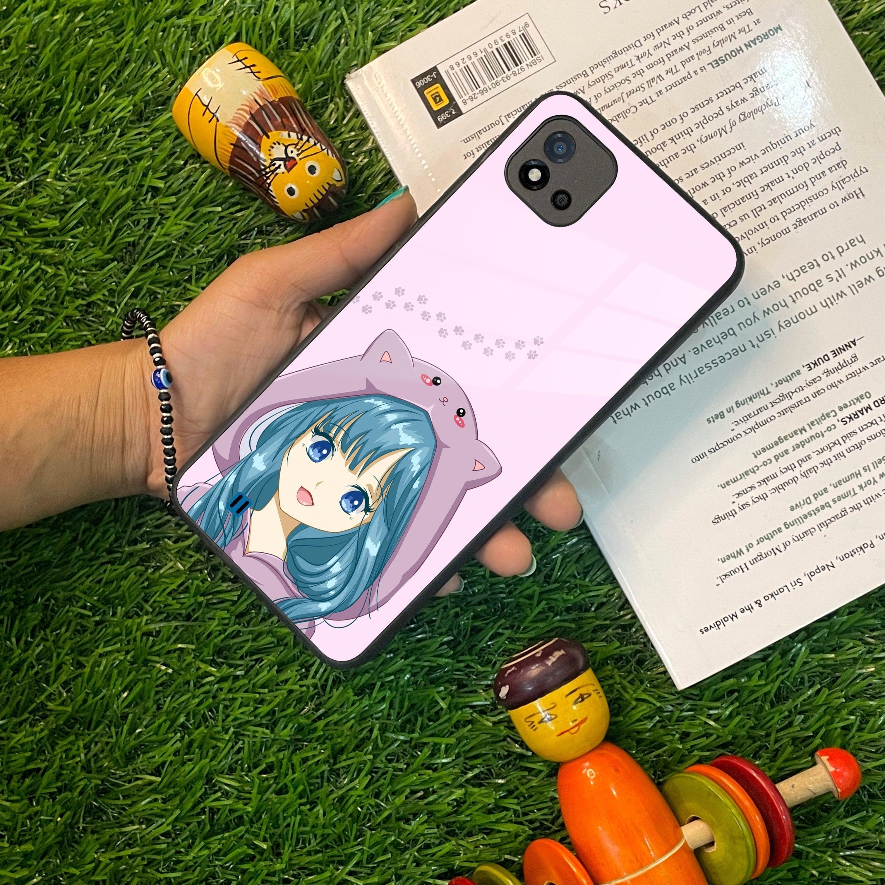 Purple Aesthetic Girl With Cat Phone Glass Case Cover For Realme/Narzo - ShopOnCliQ