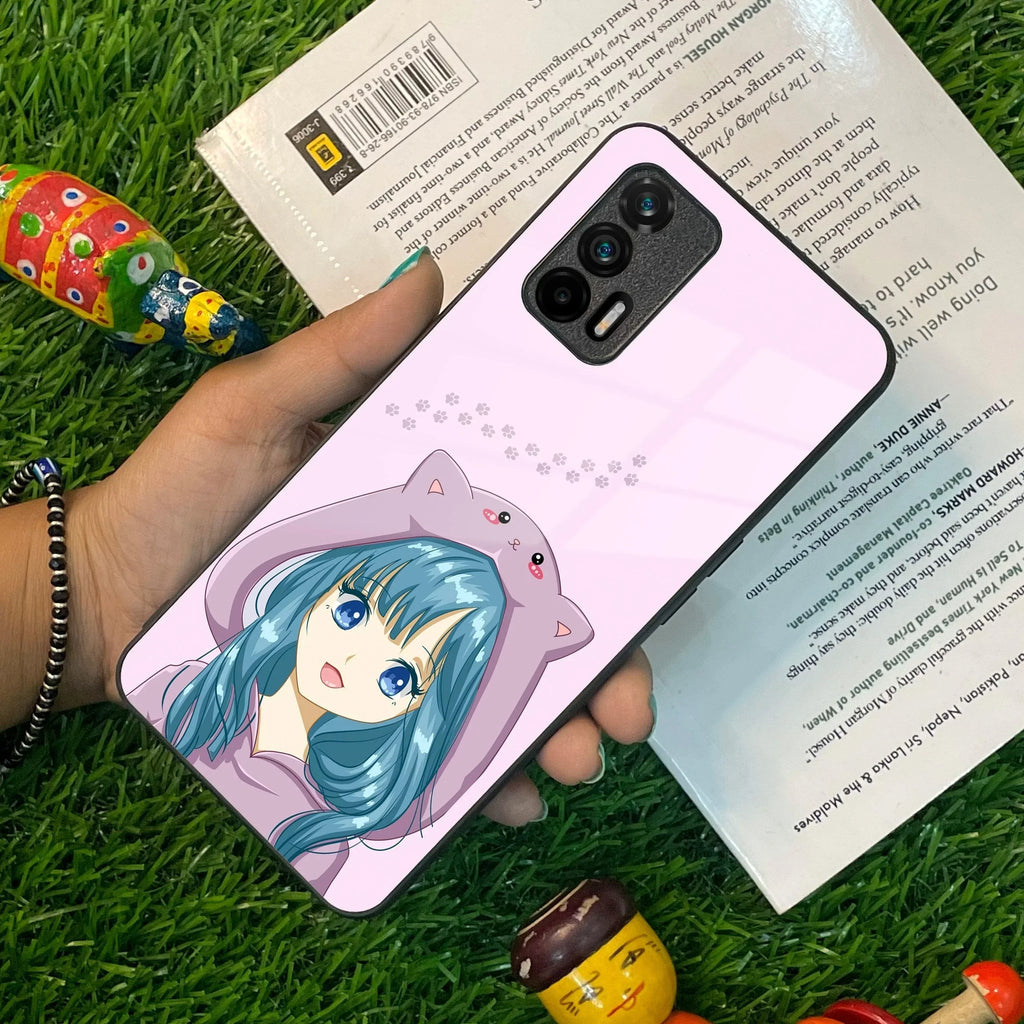 Purple Aesthetic Girl With Cat Phone Glass Case Cover For Realme/Narzo - ShopOnCliQ
