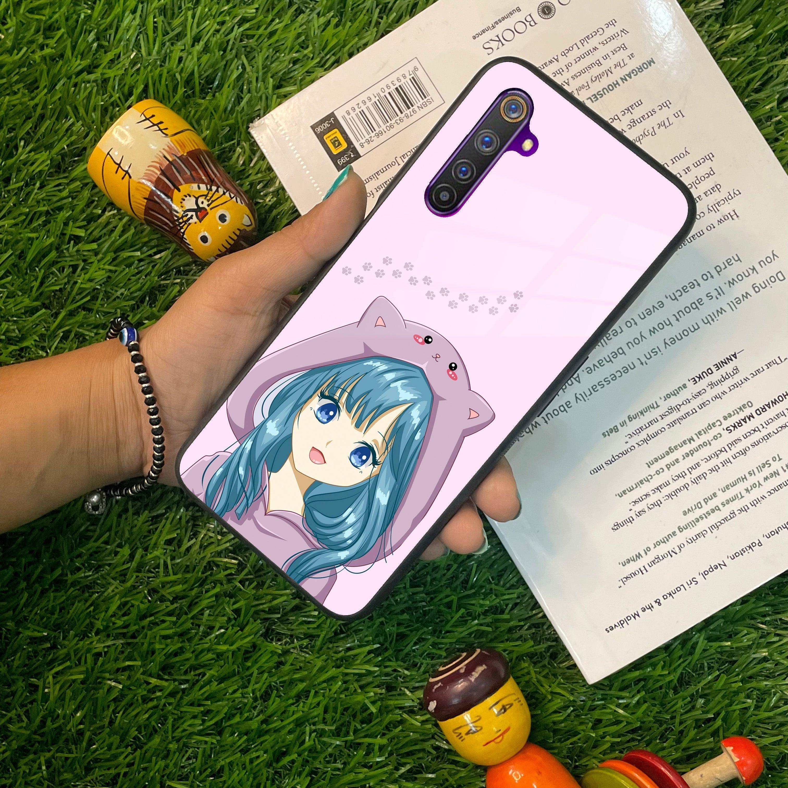 Purple Aesthetic Girl With Cat Phone Glass Case Cover For Realme/Narzo - ShopOnCliQ