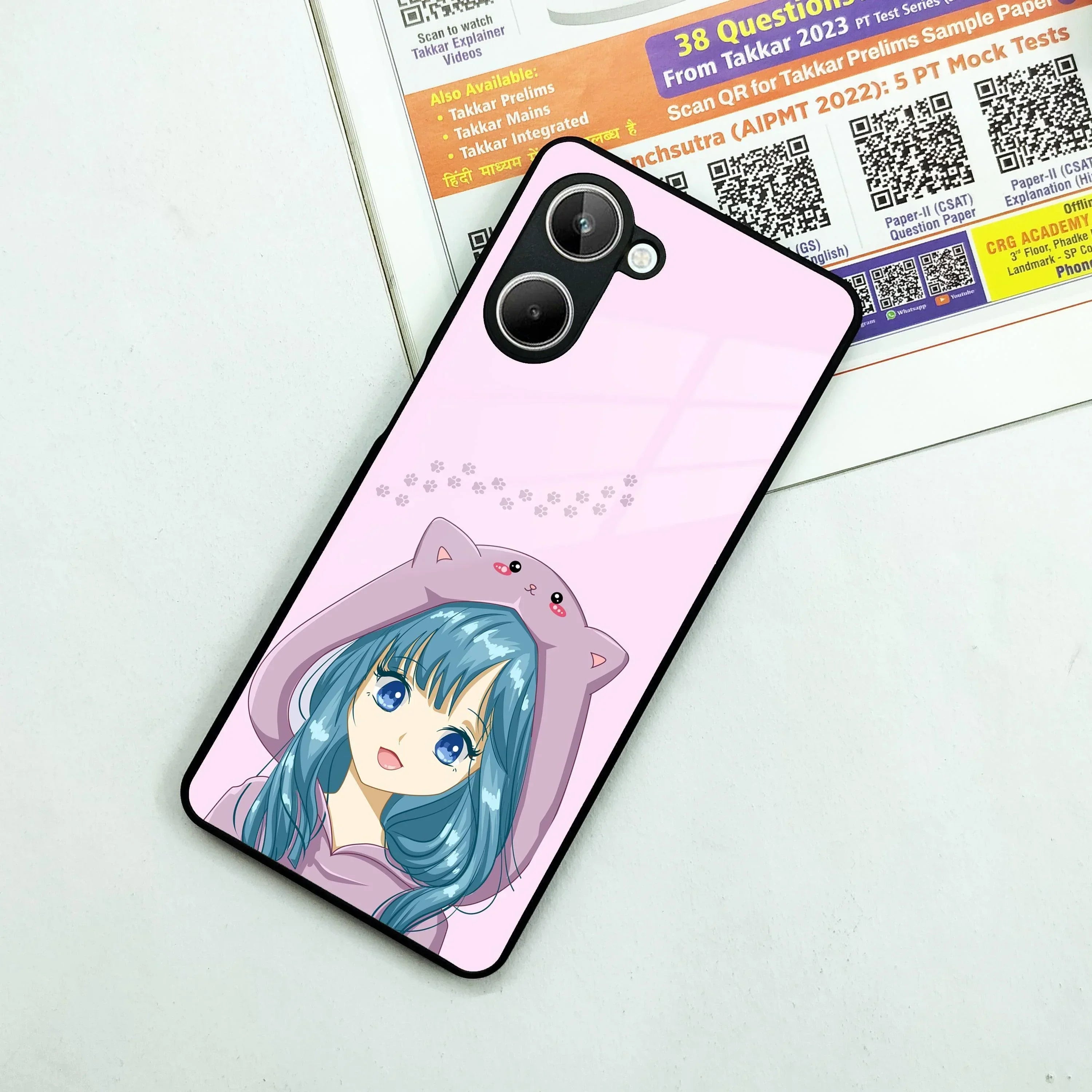 Purple Aesthetic Girl With Cat Phone Glass Case Cover For Realme/Narzo - ShopOnCliQ