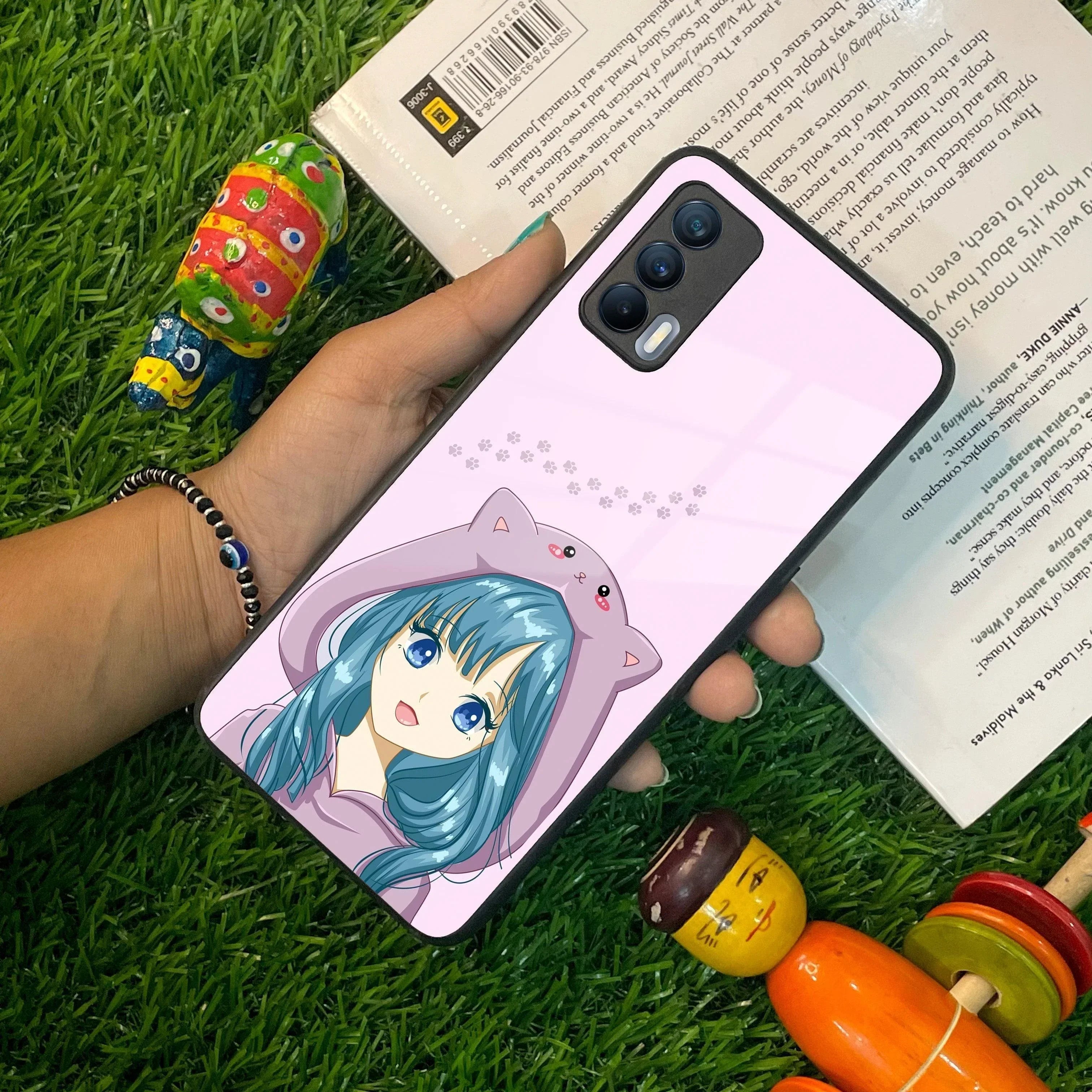 Purple Aesthetic Girl With Cat Phone Glass Case Cover For Realme/Narzo - ShopOnCliQ