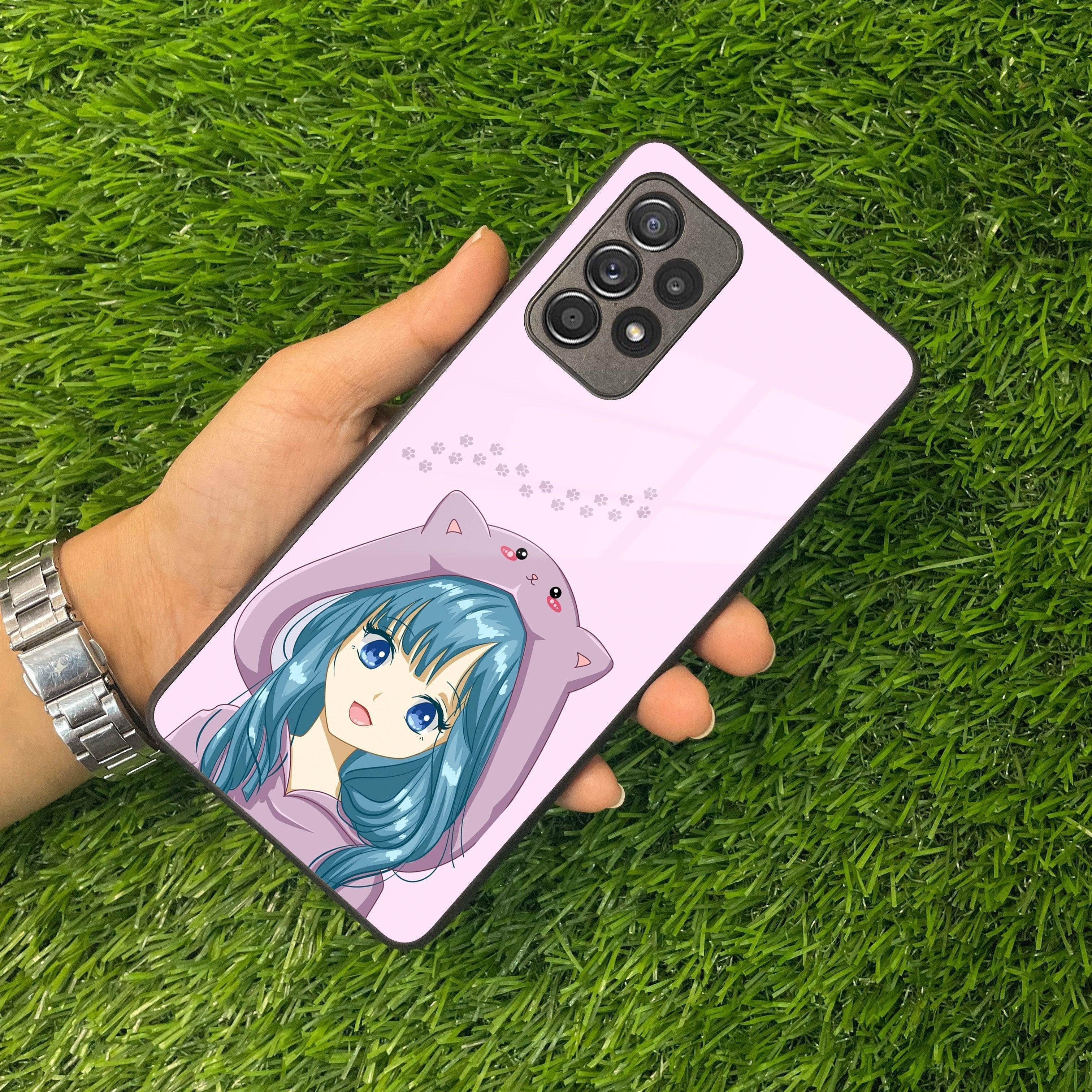 Purple Aesthetic Girl With Cat Phone Glass Case Cover For Samsung - ShopOnCliQ