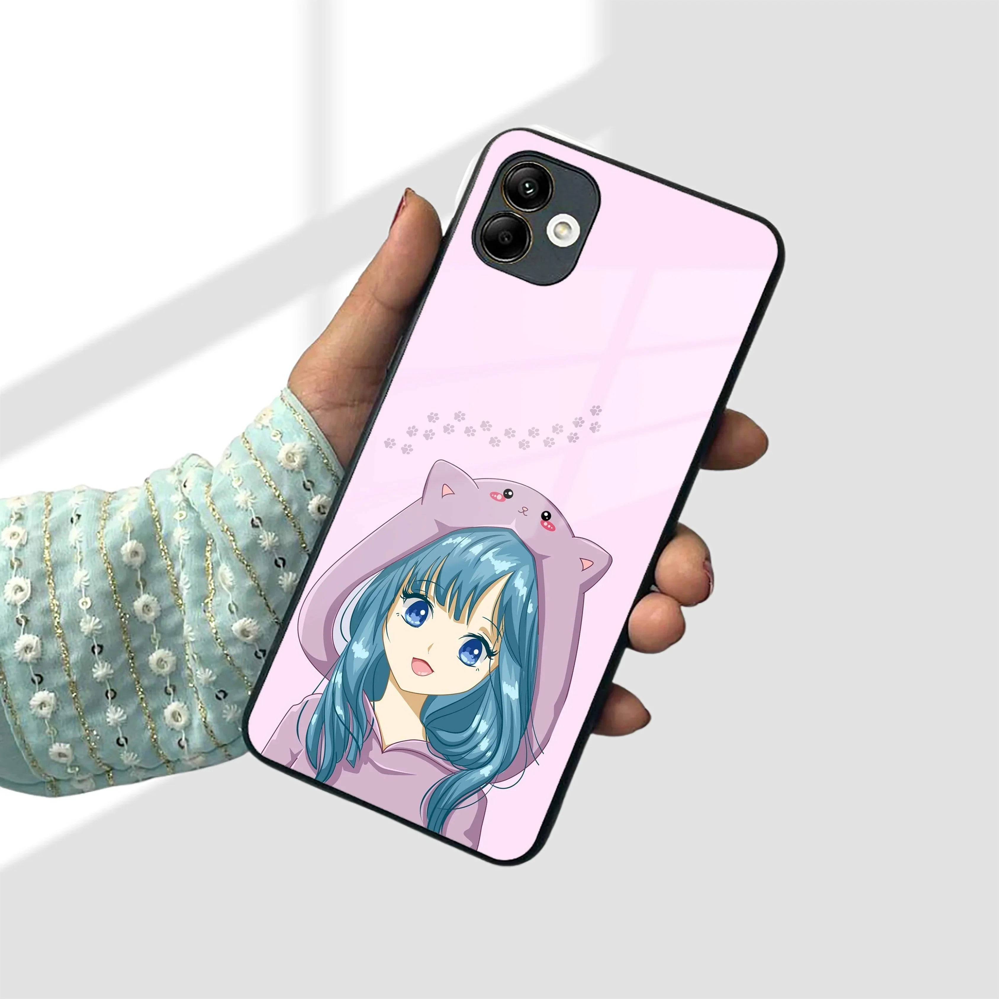 Purple Aesthetic Girl With Cat Phone Glass Case Cover For Samsung - ShopOnCliQ