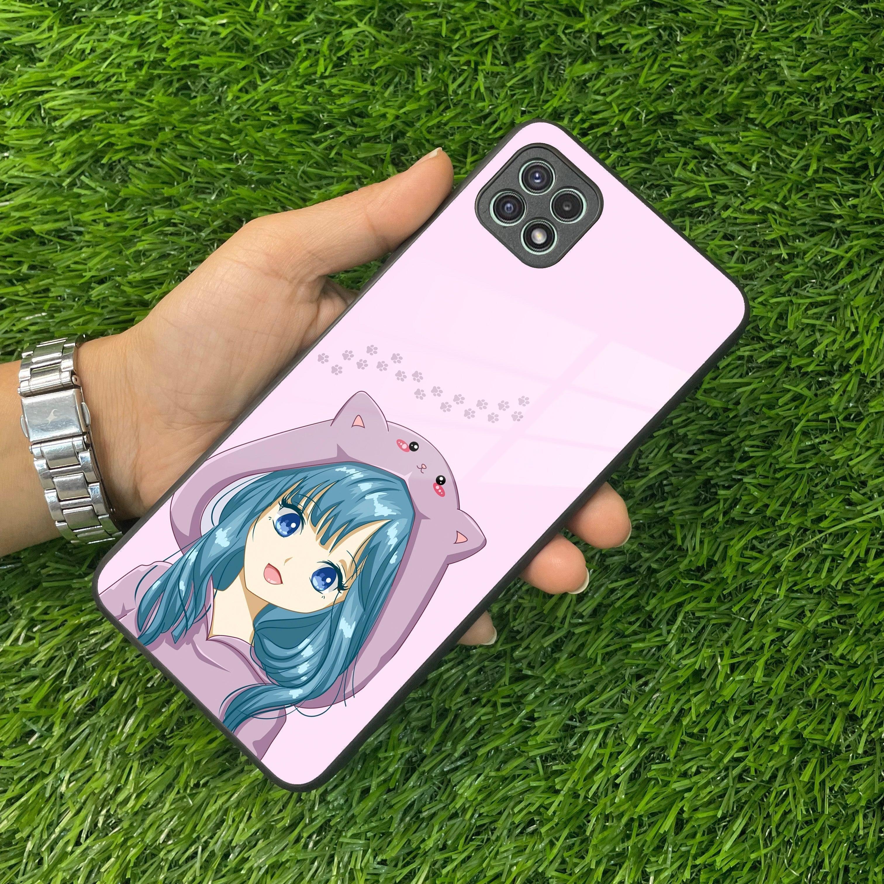 Purple Aesthetic Girl With Cat Phone Glass Case Cover For Samsung - ShopOnCliQ