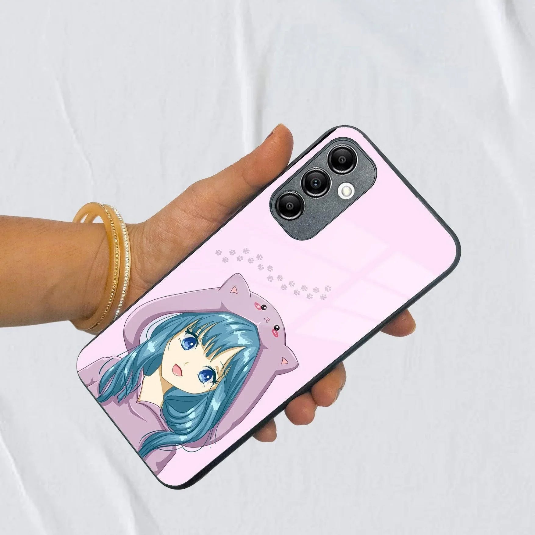 Purple Aesthetic Girl With Cat Phone Glass Case Cover For Samsung - ShopOnCliQ