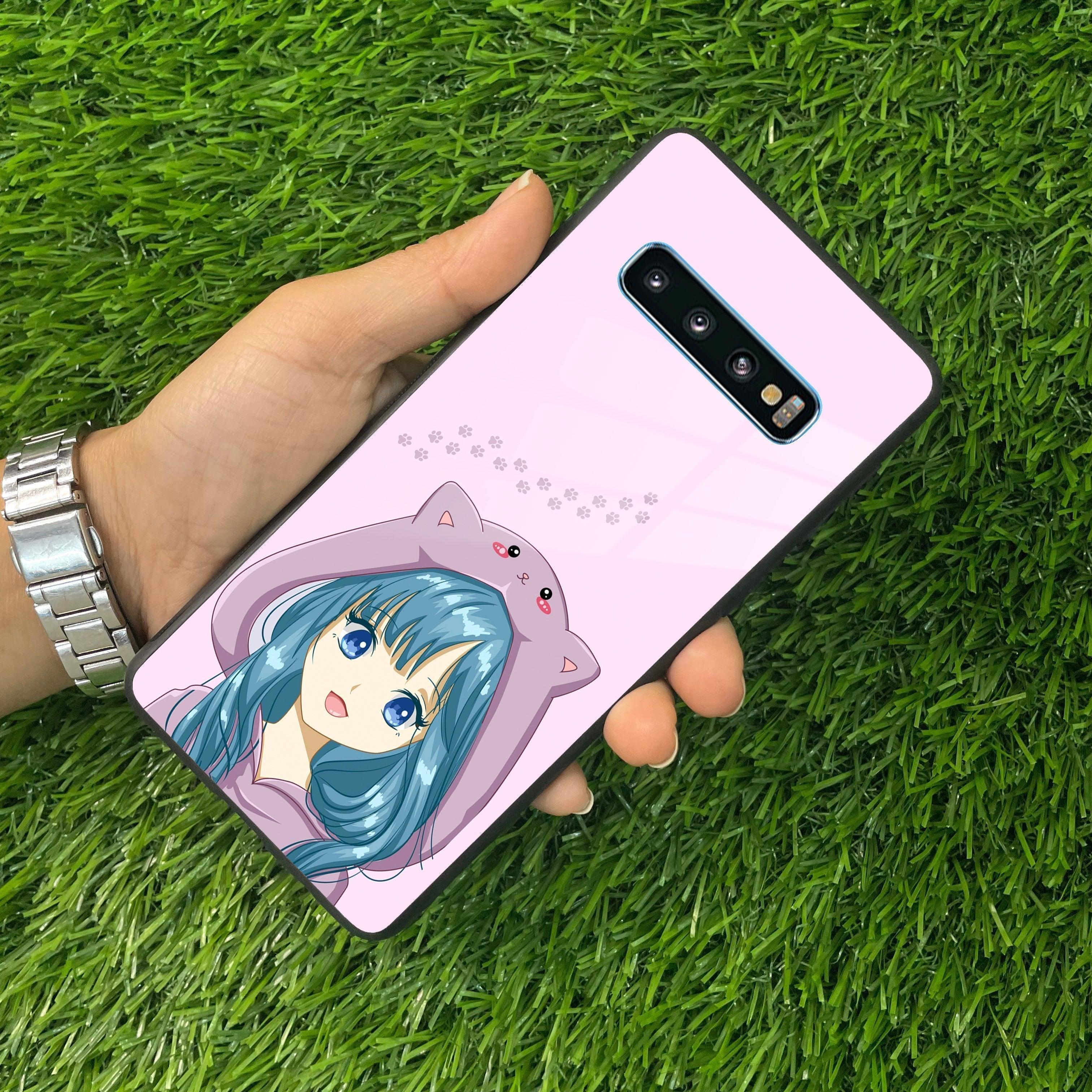 Purple Aesthetic Girl With Cat Phone Glass Case Cover For Samsung - ShopOnCliQ