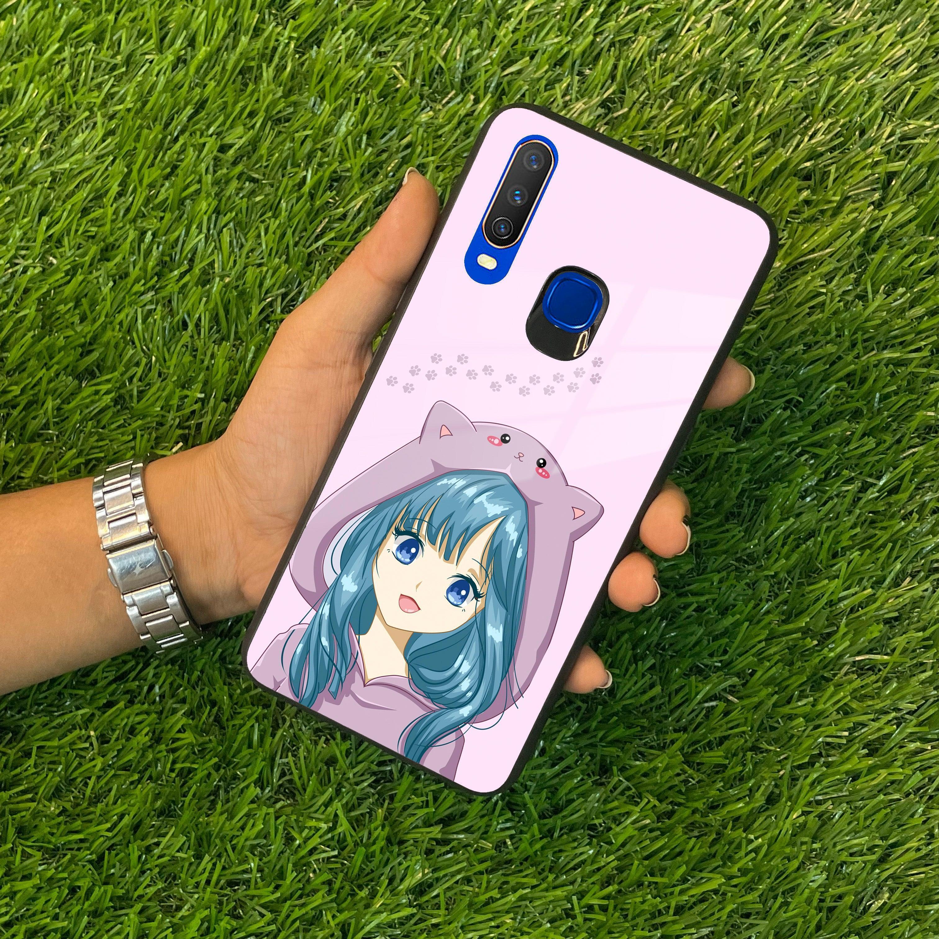 Purple Aesthetic Girl With Cat Phone Glass Case Cover For Vivo - ShopOnCliQ