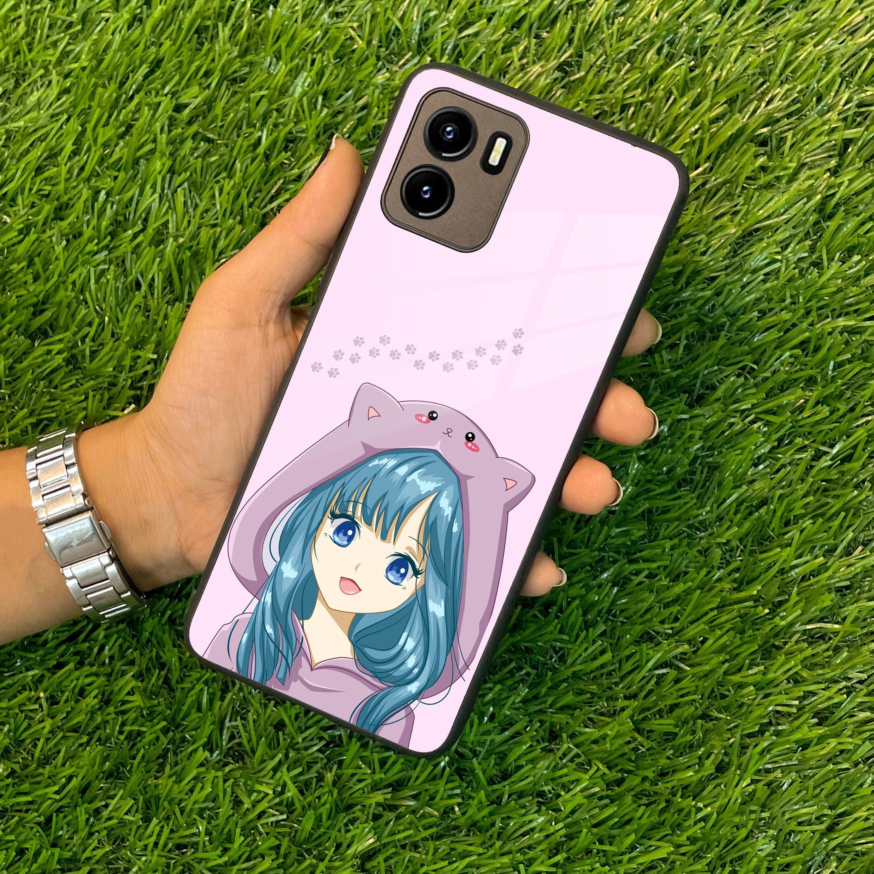 Purple Aesthetic Girl With Cat Phone Glass Case Cover For Vivo - ShopOnCliQ