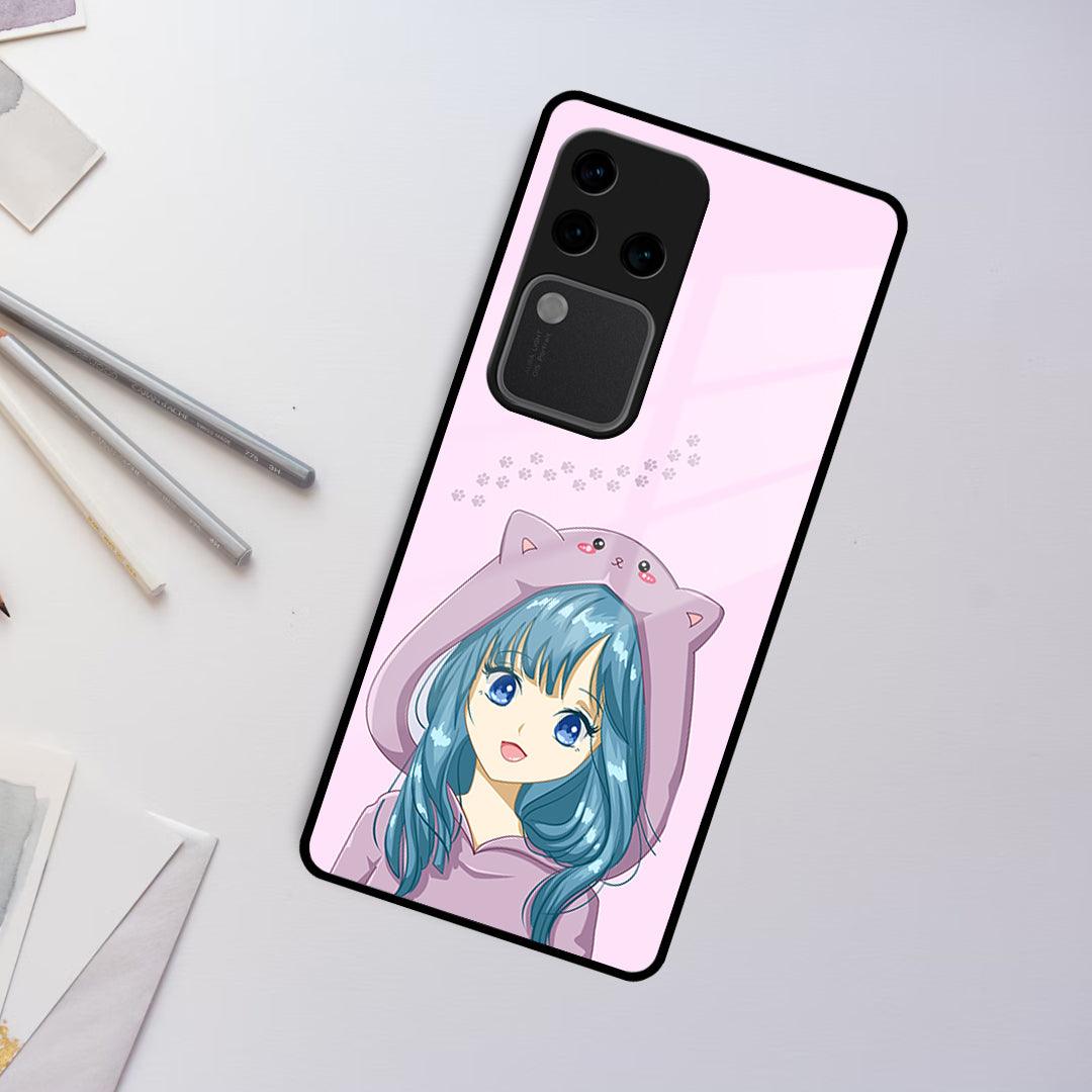 Purple Aesthetic Girl With Cat Phone Glass Case Cover For Vivo ShopOnCliQ