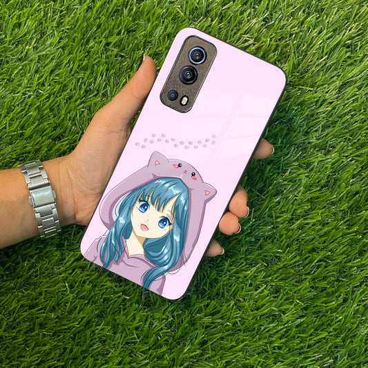 Purple Aesthetic Girl With Cat Phone Glass Case Cover For Vivo ShopOnCliQ