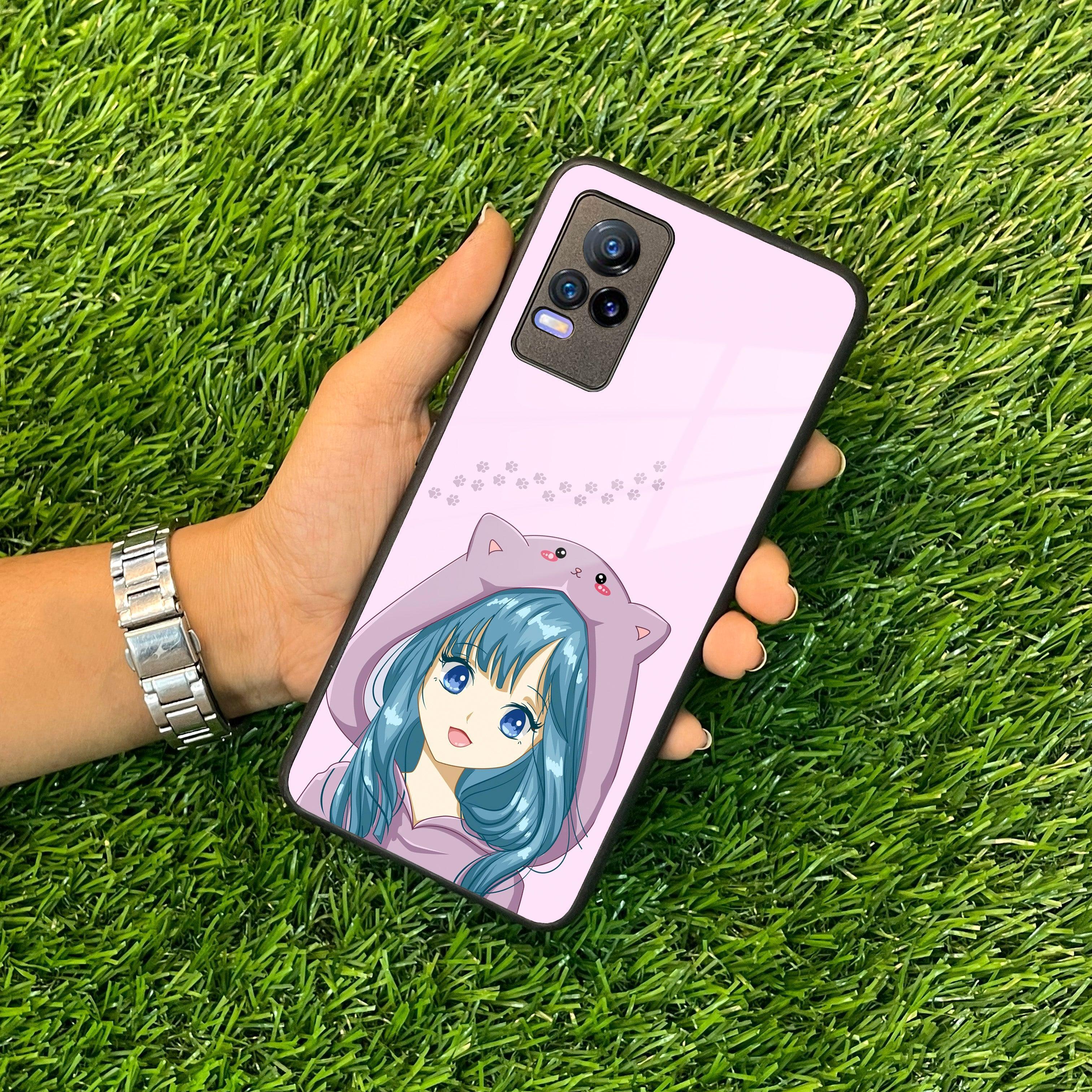 Purple Aesthetic Girl With Cat Phone Glass Case Cover For Vivo - ShopOnCliQ