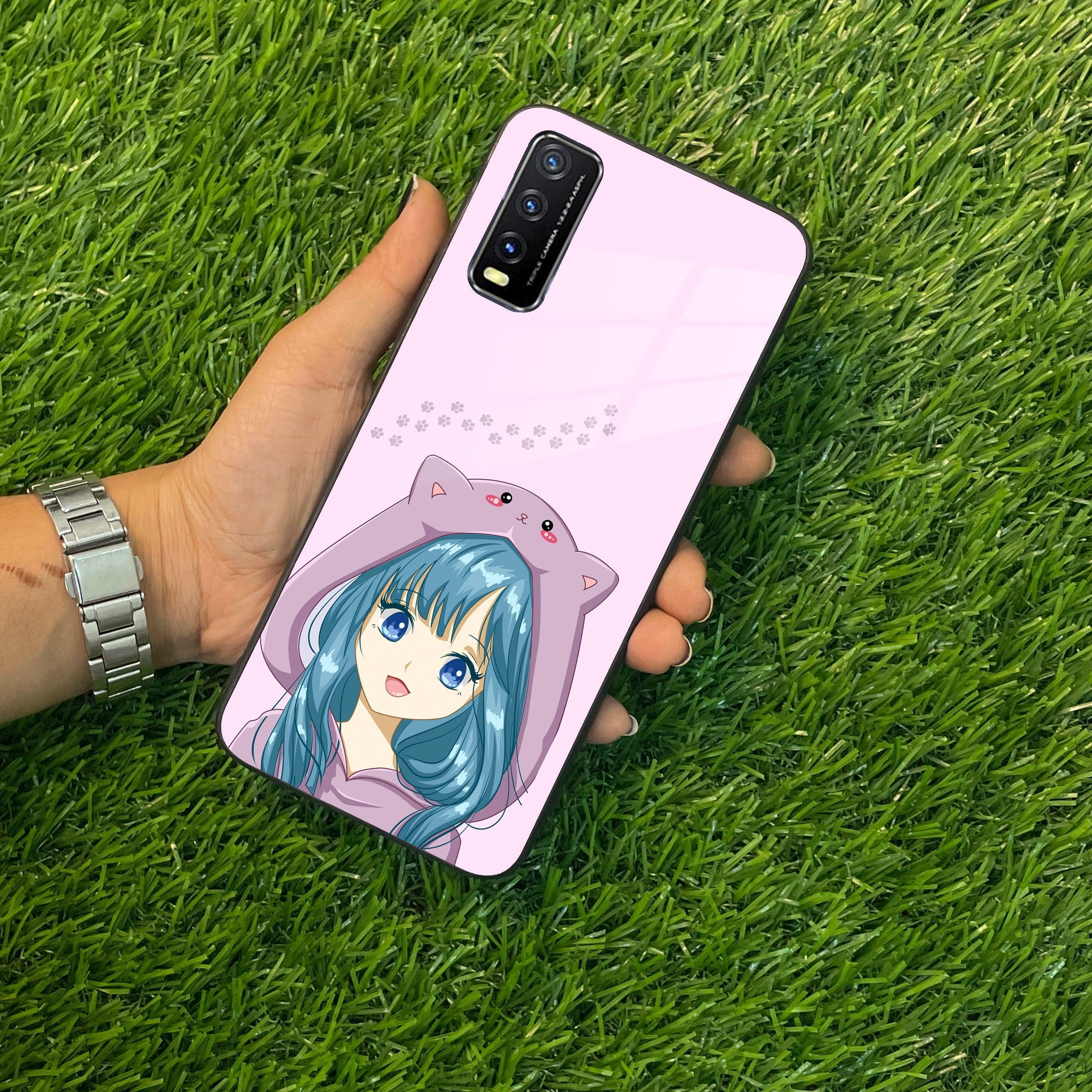 Purple Aesthetic Girl With Cat Phone Glass Case Cover For Vivo - ShopOnCliQ