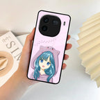 Purple Aesthetic Girl With Cat Phone Glass Case Cover For Vivo - ShopOnCliQ