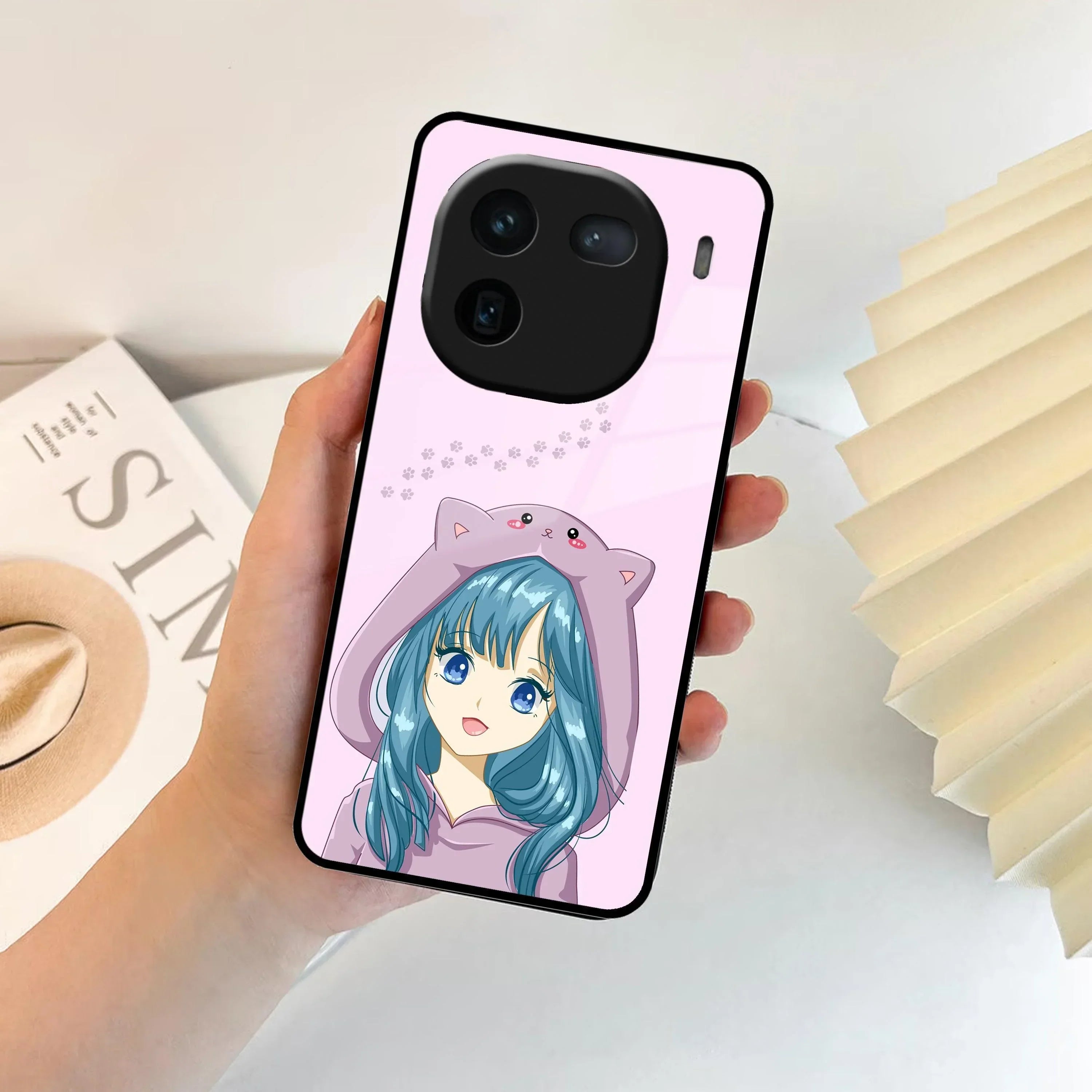 Purple Aesthetic Girl With Cat Phone Glass Case Cover For Vivo - ShopOnCliQ