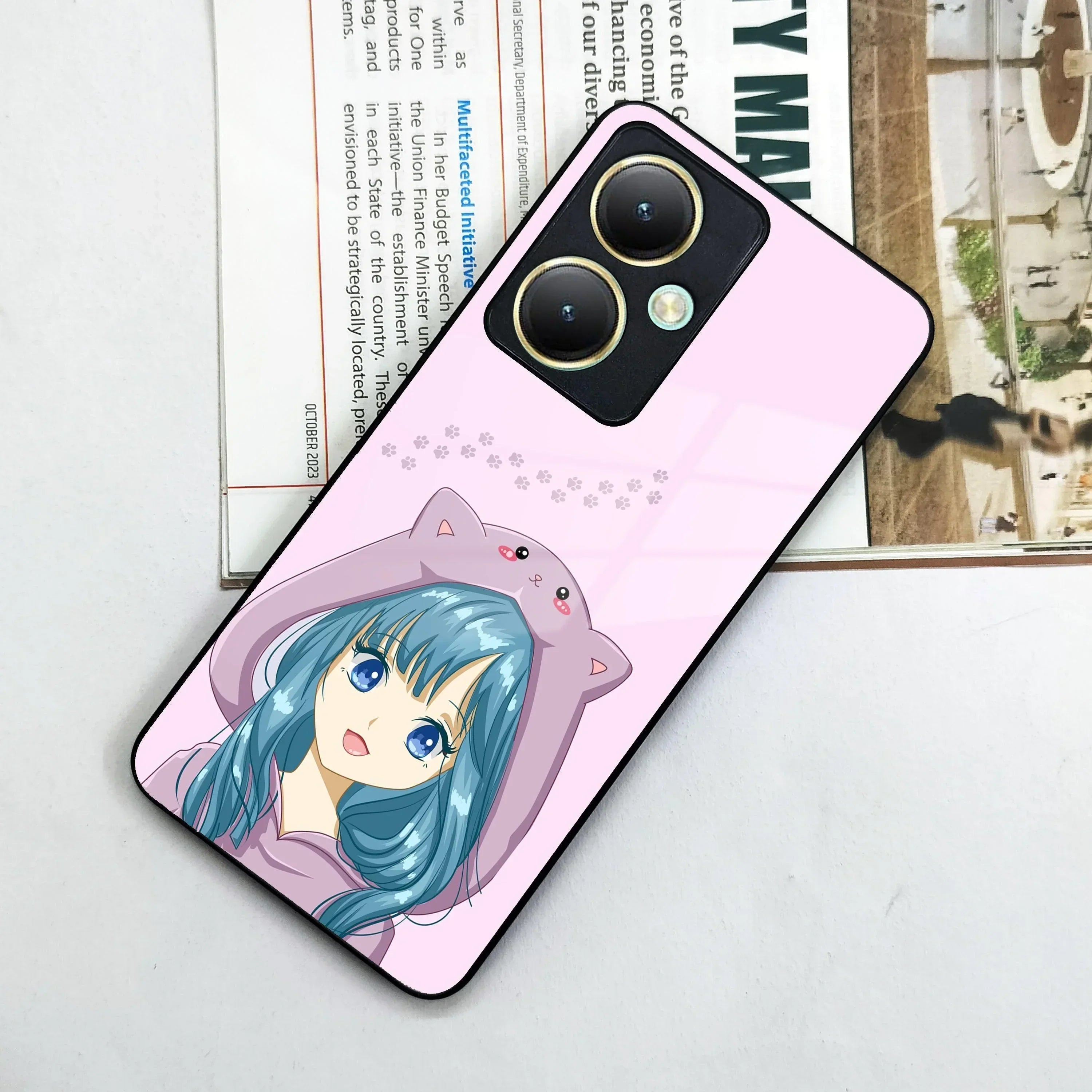 Purple Aesthetic Girl With Cat Phone Glass Case Cover For Vivo - ShopOnCliQ
