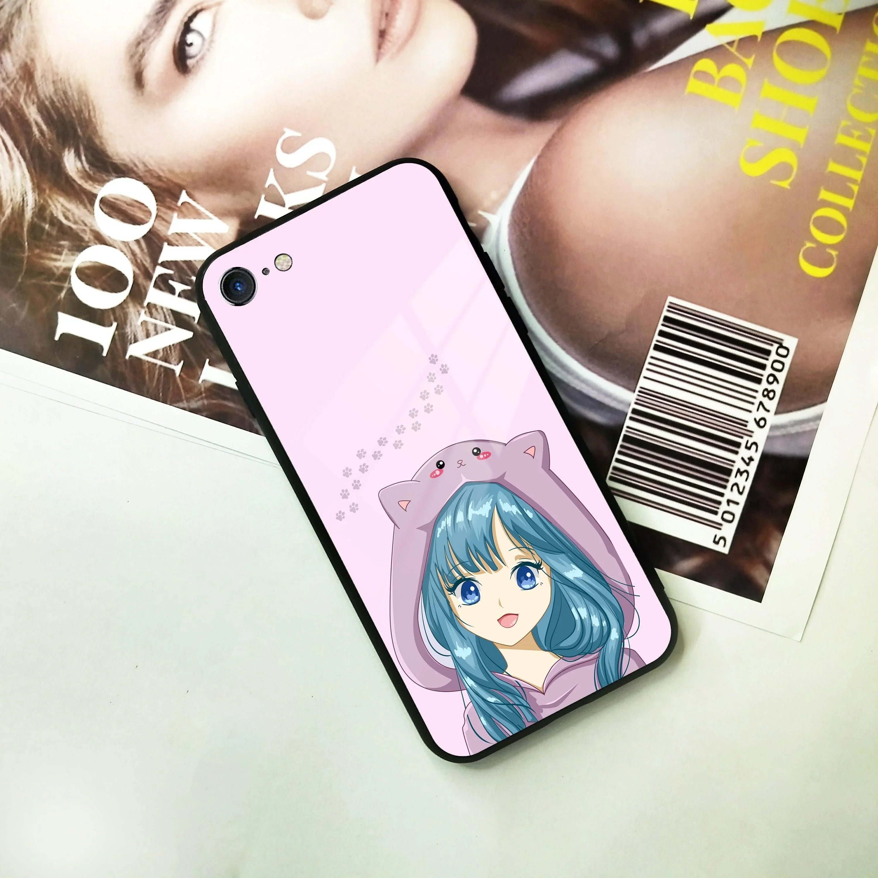 Purple Aesthetic Girl With Cat Phone Glass Case Cover For iPhone - ShopOnCliQ