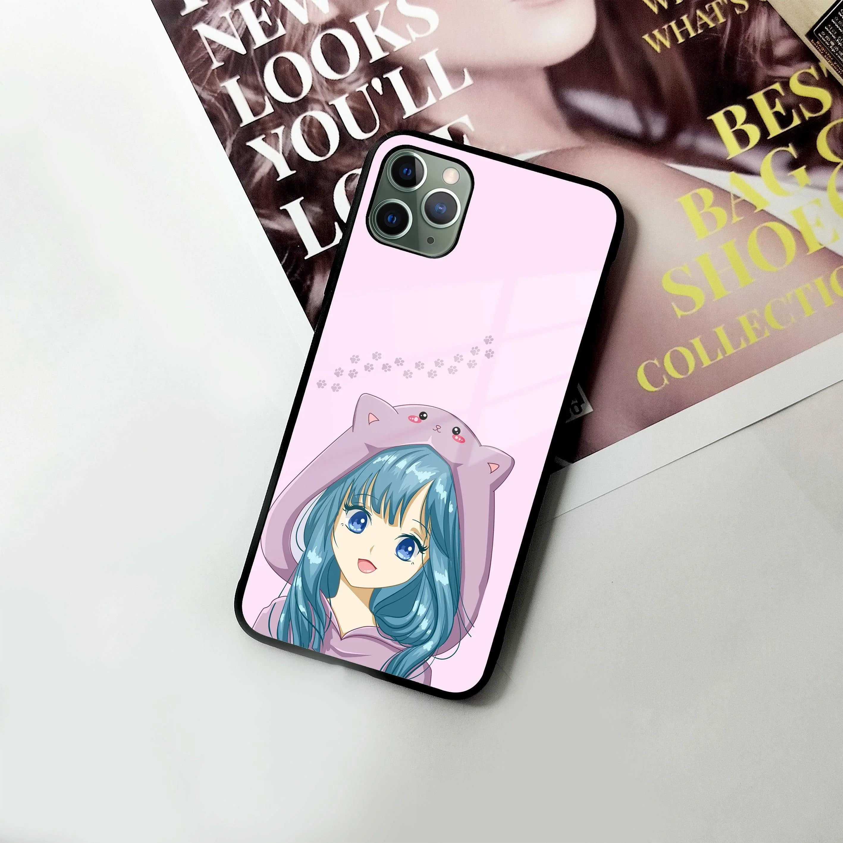 Purple Aesthetic Girl With Cat Phone Glass Case Cover For iPhone - ShopOnCliQ