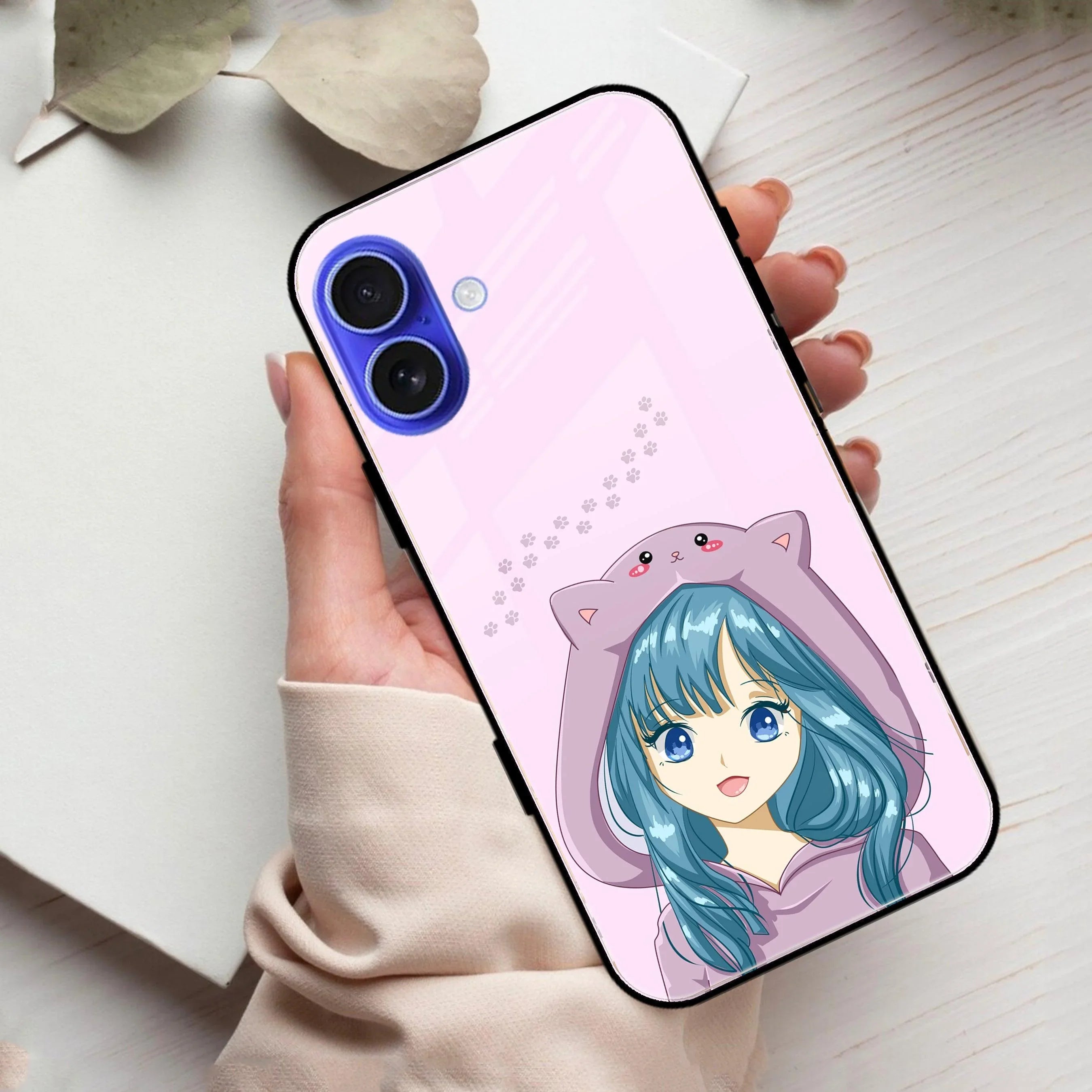 Purple Aesthetic Girl With Cat Phone Glass Case Cover For iPhone - ShopOnCliQ