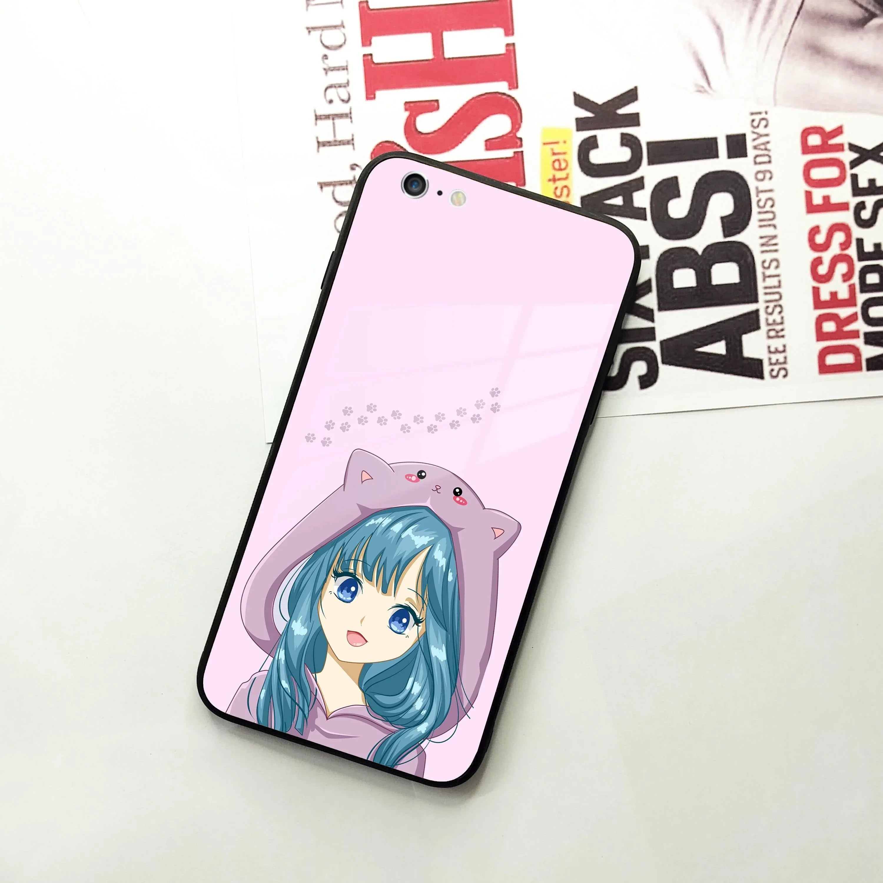 Purple Aesthetic Girl With Cat Phone Glass Case Cover For iPhone - ShopOnCliQ
