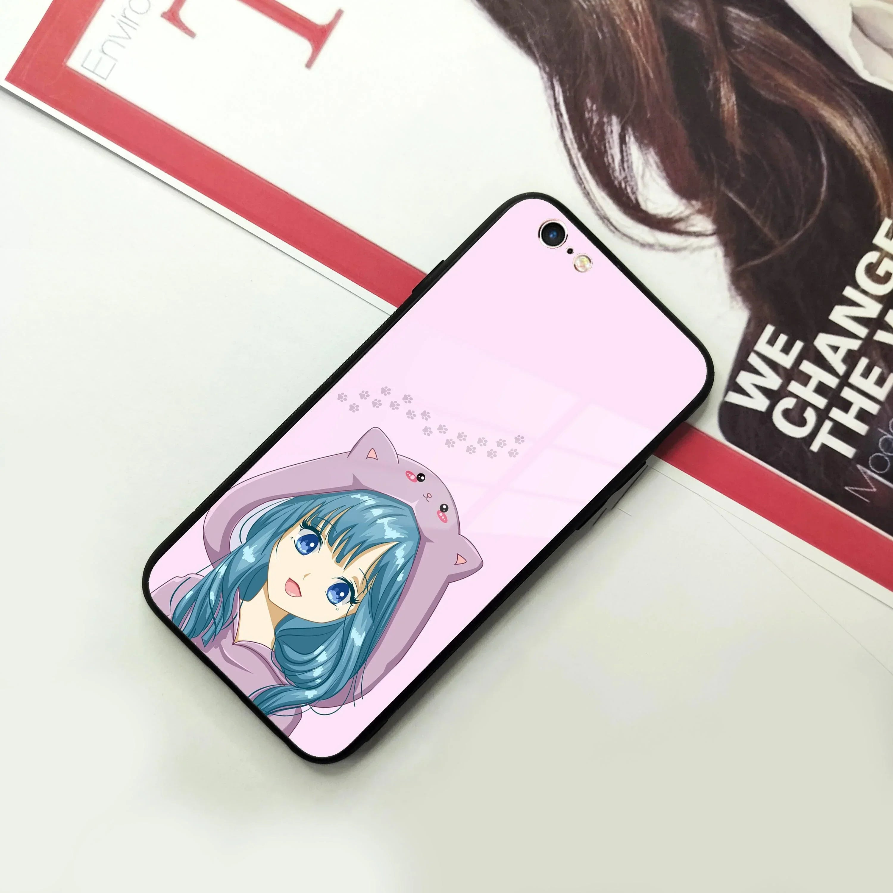 Purple Aesthetic Girl With Cat Phone Glass Case Cover For iPhone - ShopOnCliQ