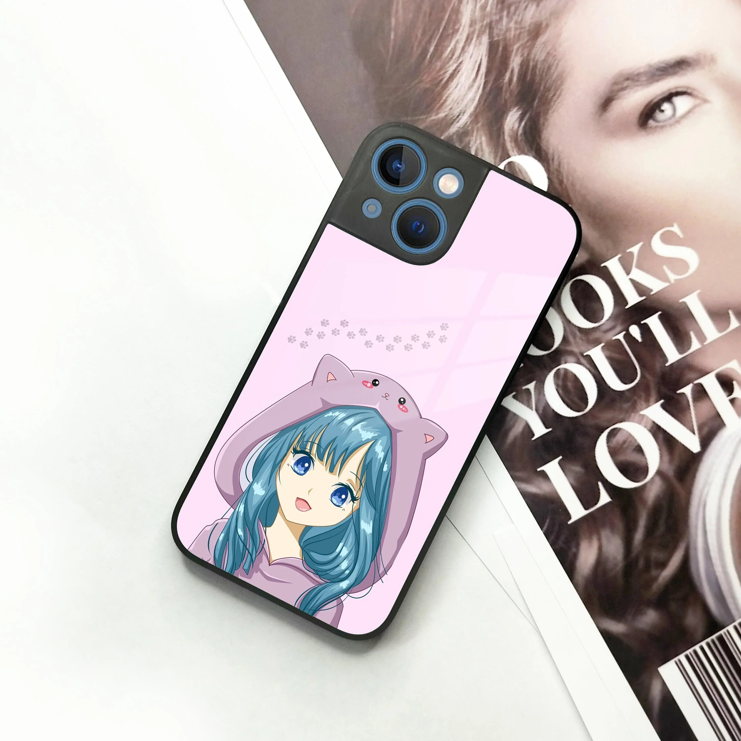 Purple Aesthetic Girl With Cat Phone Glass Case Cover For iPhone - ShopOnCliQ