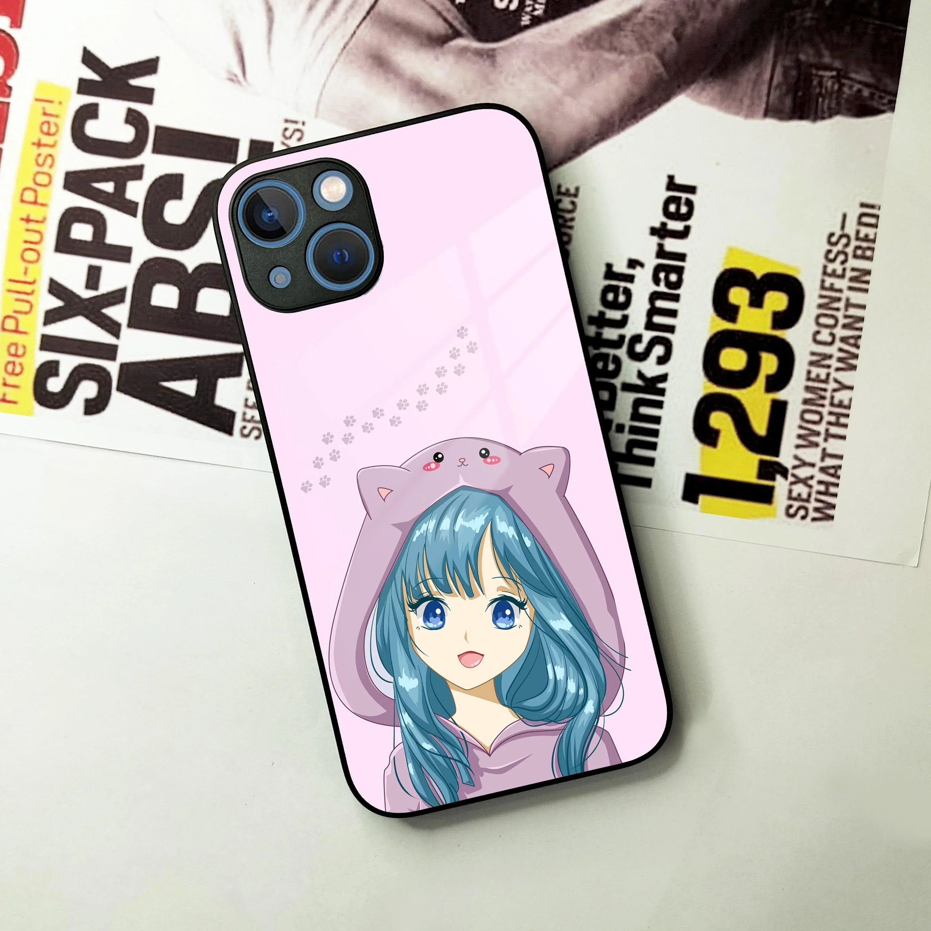 Purple Aesthetic Girl With Cat Phone Glass Case Cover For iPhone - ShopOnCliQ