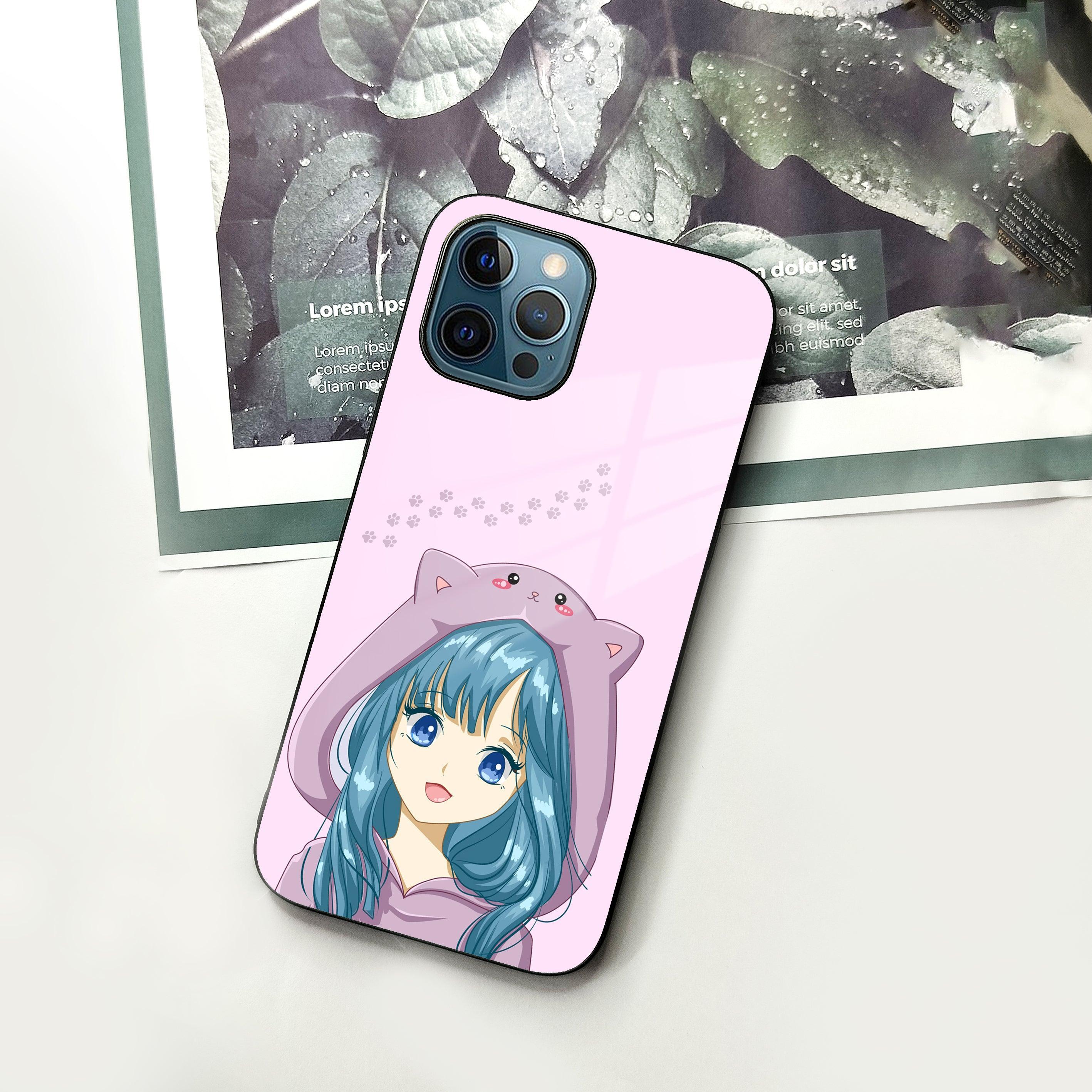 Purple Aesthetic Girl With Cat Phone Glass Case Cover For iPhone - ShopOnCliQ