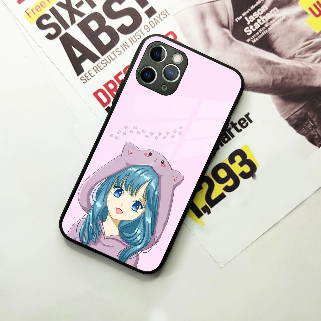 Purple Aesthetic Girl With Cat Phone Glass Case Cover For iPhone - ShopOnCliQ