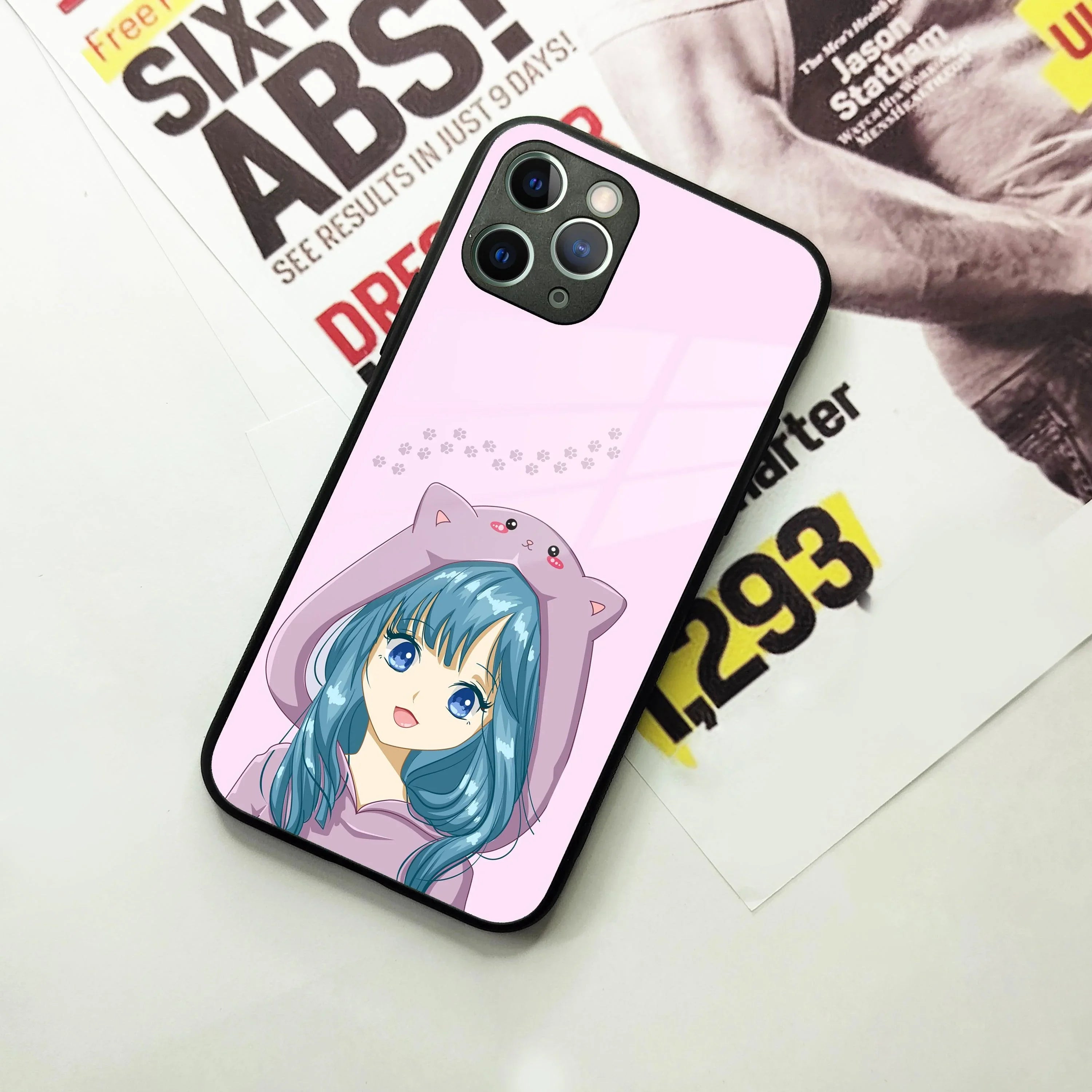 Purple Aesthetic Girl With Cat Phone Glass Case Cover For iPhone - ShopOnCliQ