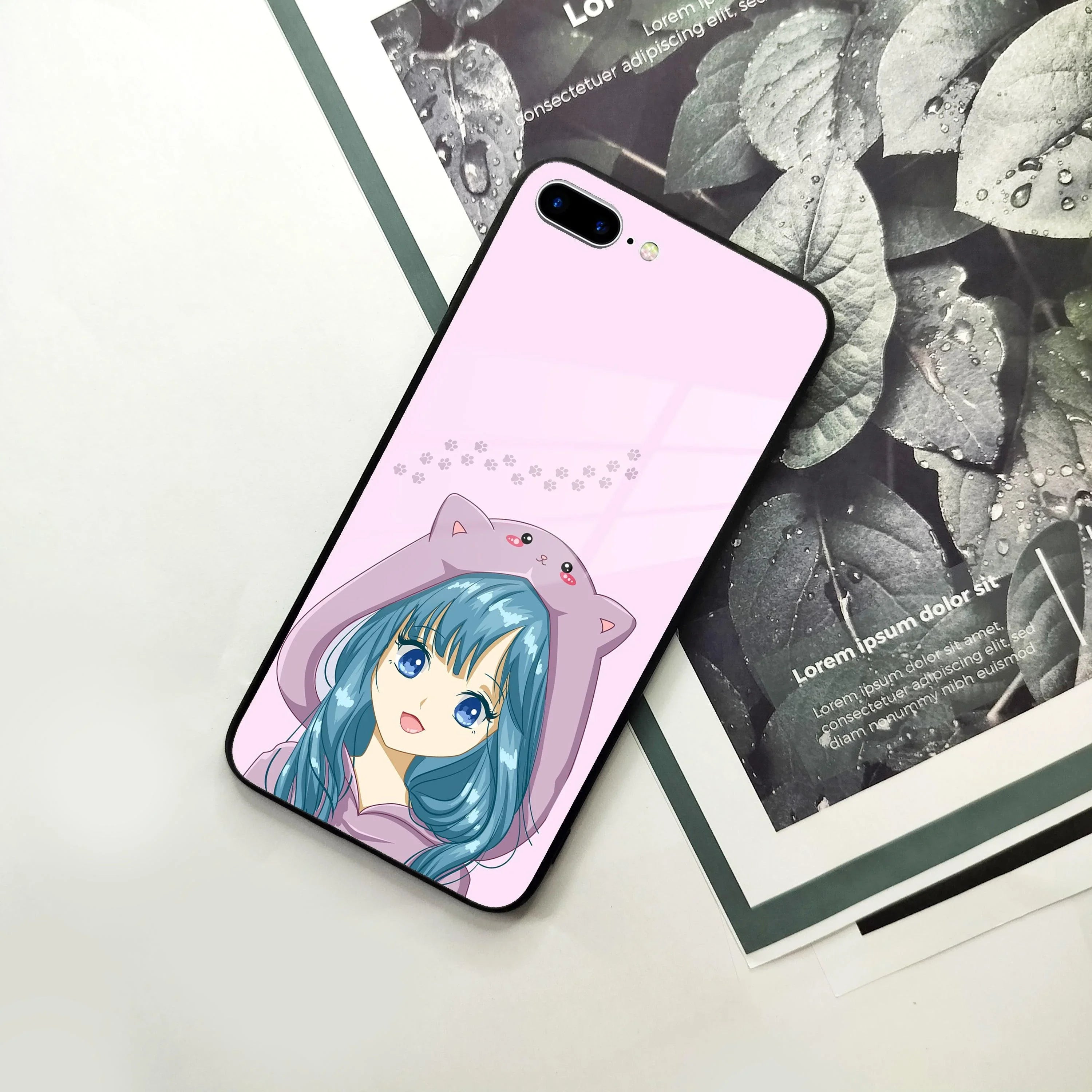 Purple Aesthetic Girl With Cat Phone Glass Case Cover For iPhone - ShopOnCliQ