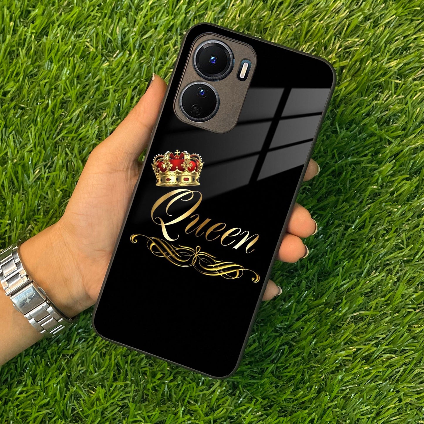 Cute Queen With Crown Glass Case For Vivo