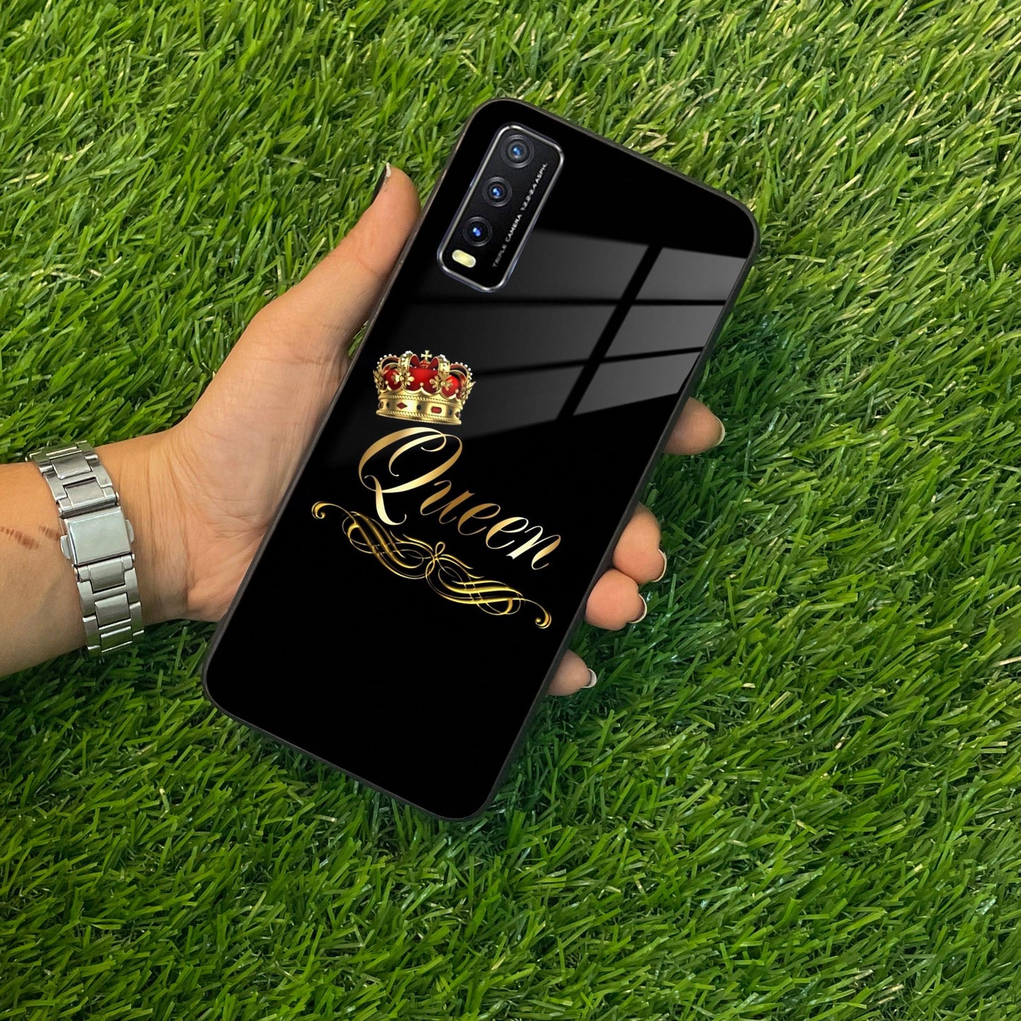 Cute Queen With Crown Glass Case For Vivo