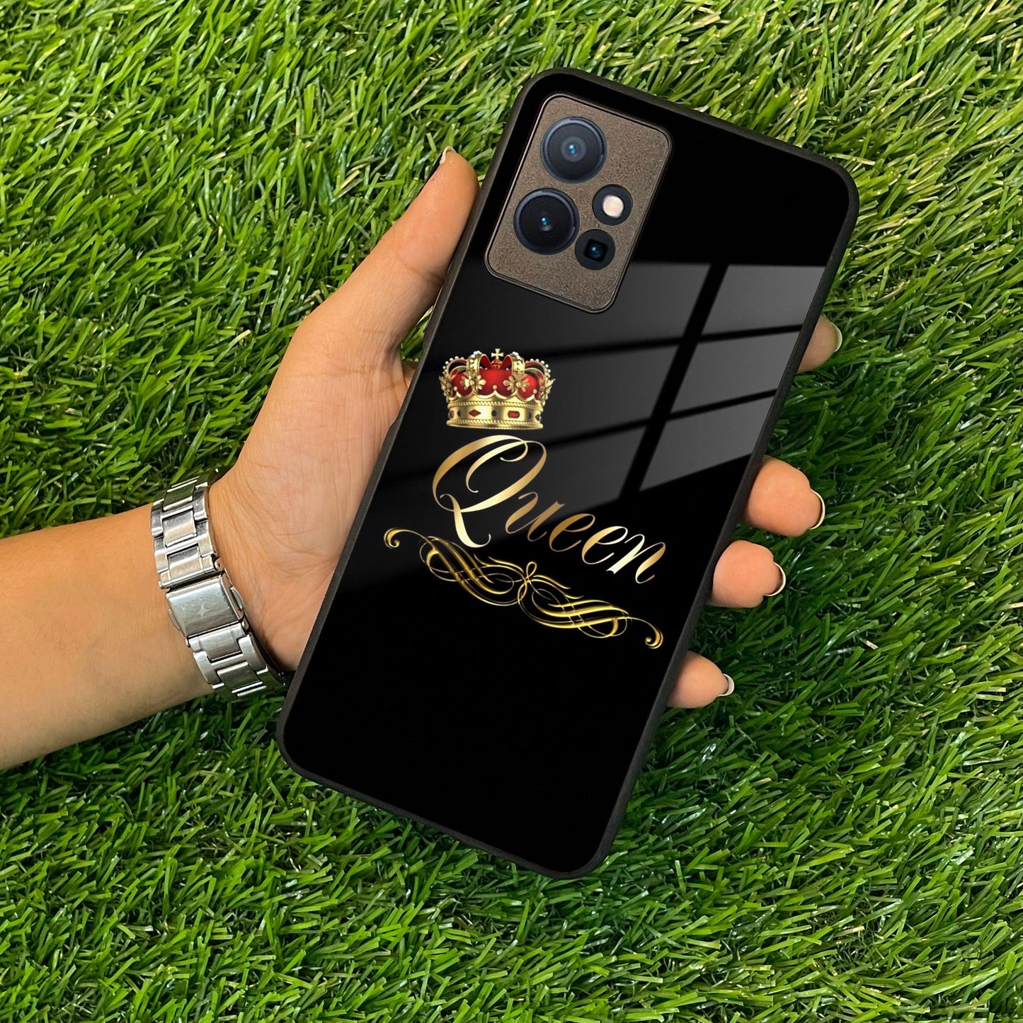 Cute Queen With Crown Glass Case For Vivo