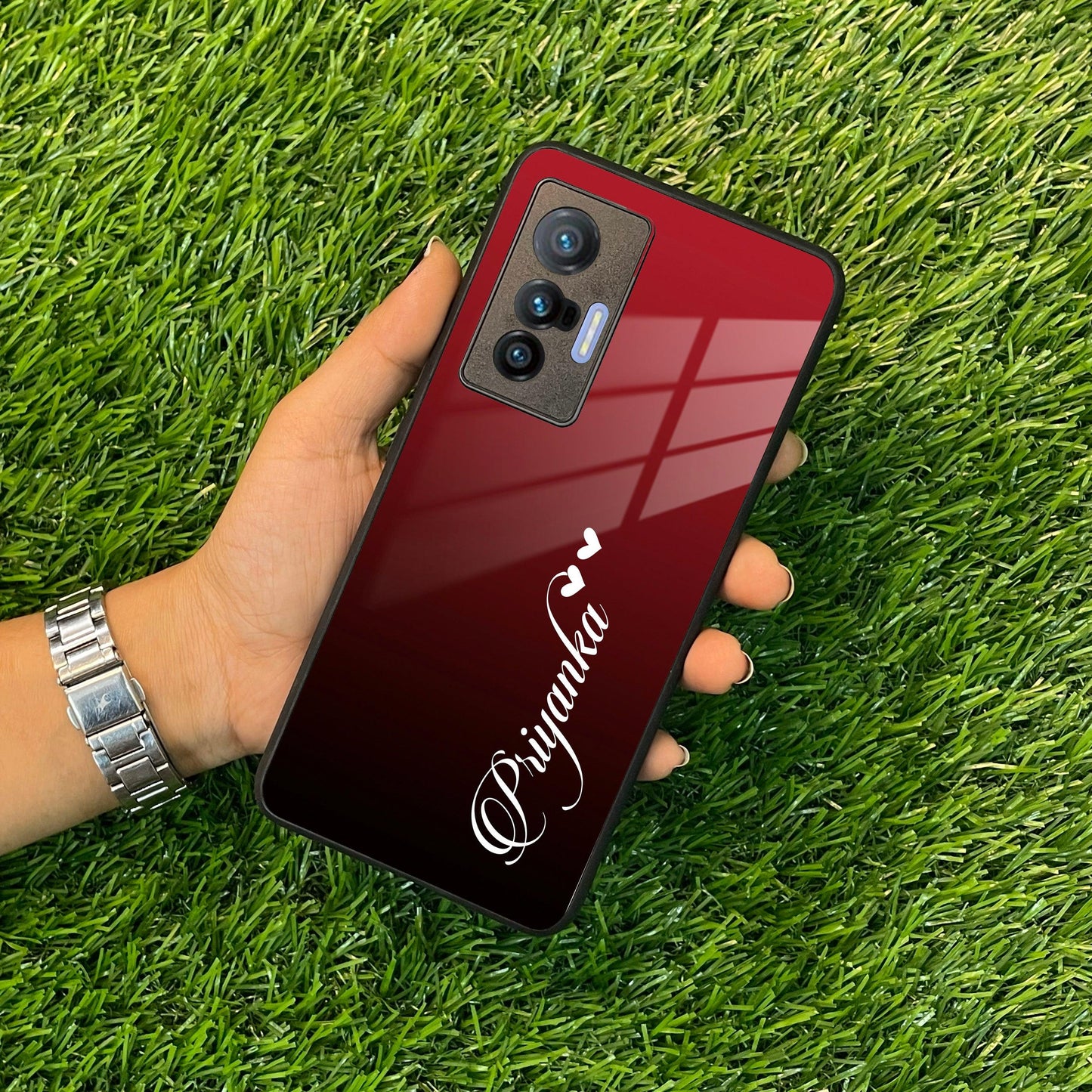 Customize Name Gradient Glass Case Cover Red Wine For Vivo