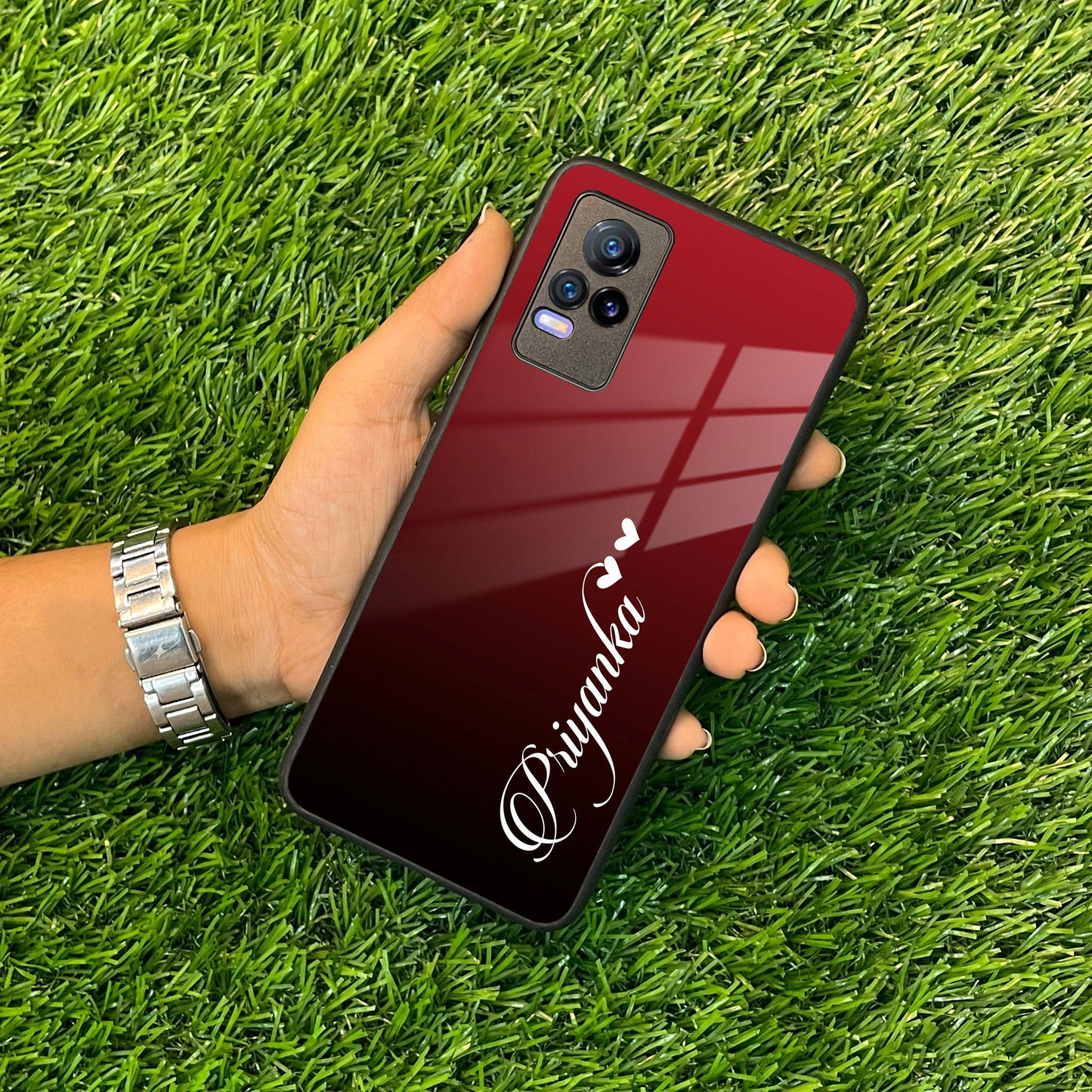 Customize Name Gradient Glass Case Cover Red Wine For Vivo