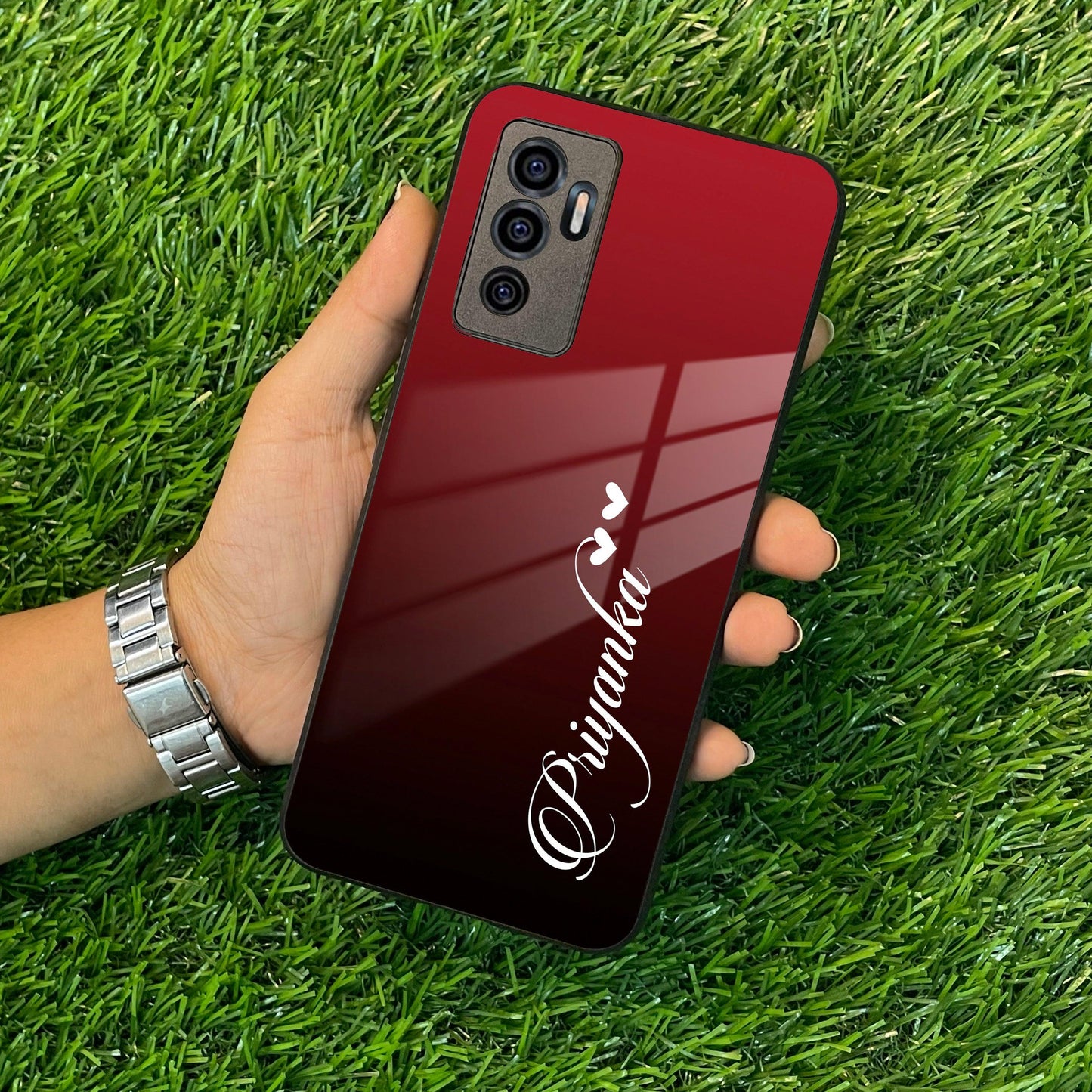 Customize Name Gradient Glass Case Cover Red Wine For Vivo